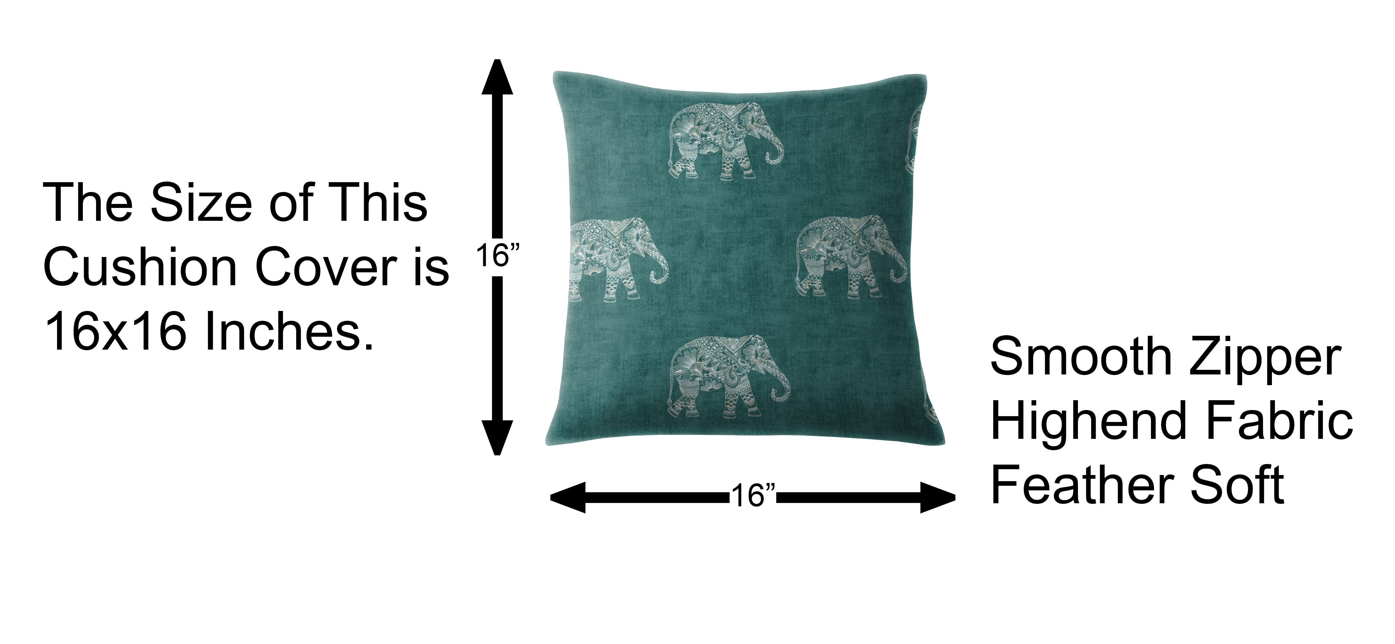 JODHPUR ELEPHANT DIGITAL PRINTED CUSHION COVER TEAL (Pack of 2)