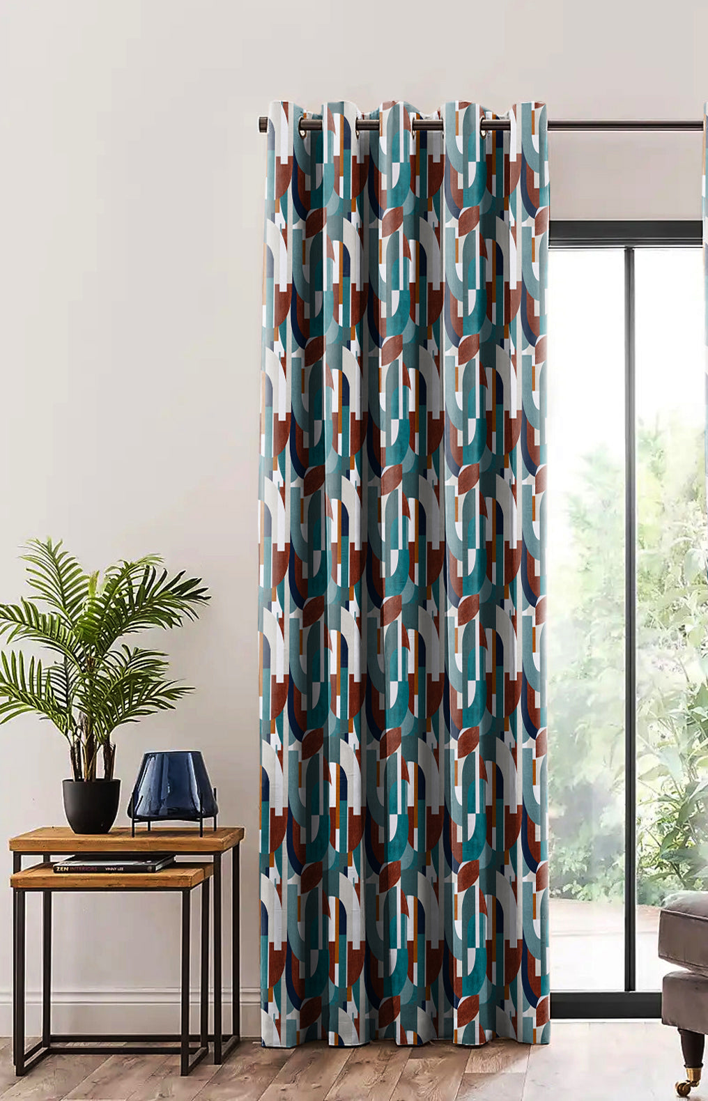 ILLUSION CURVES BLACKOUT CURTAIN TEAL/BROWN