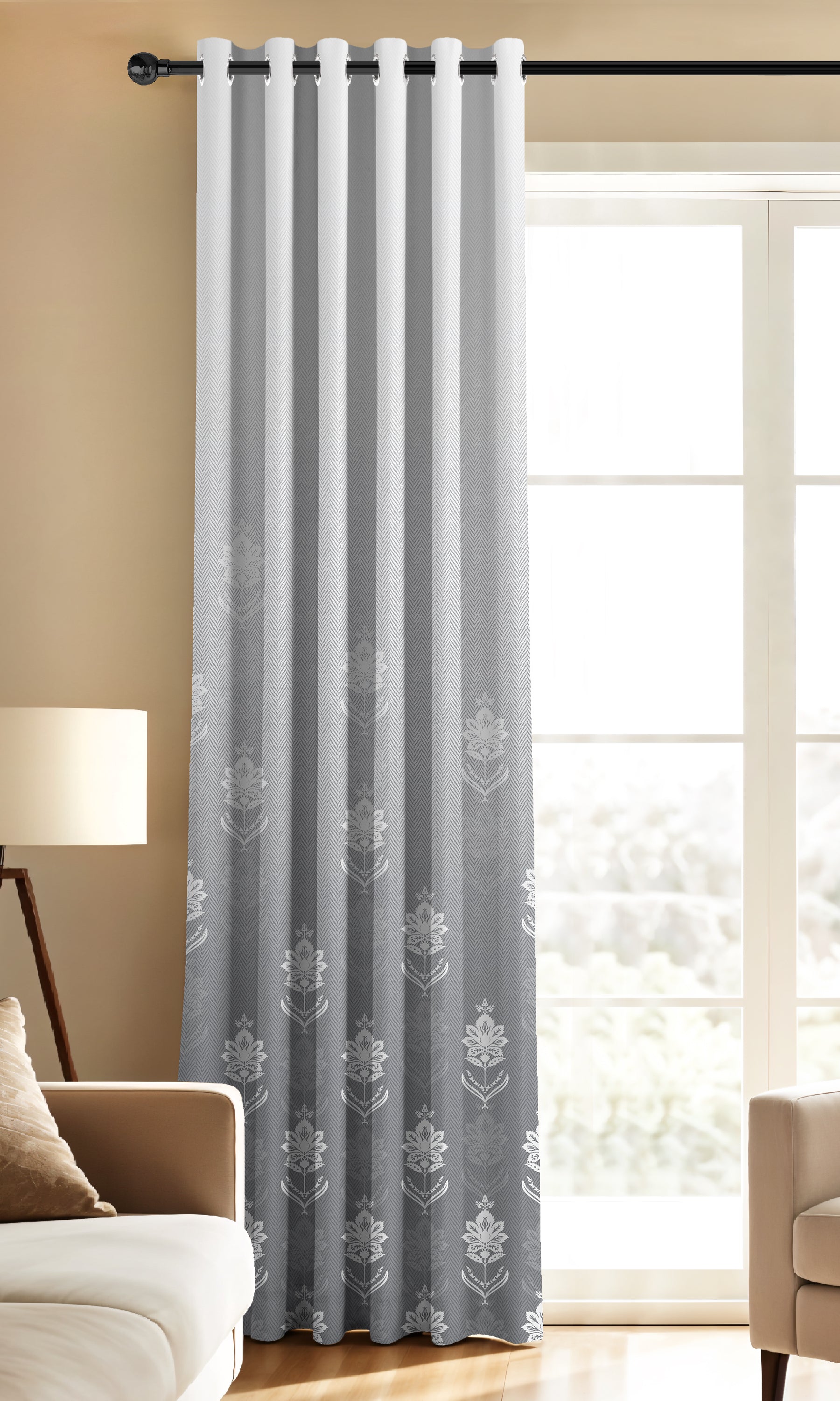 NAYRA GREY PRINTED ROOM DARKENING CURTAIN