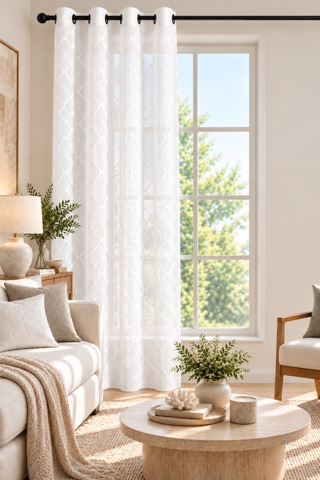 BELLA WHITE EMBROIDERY SHEER CURTAIN