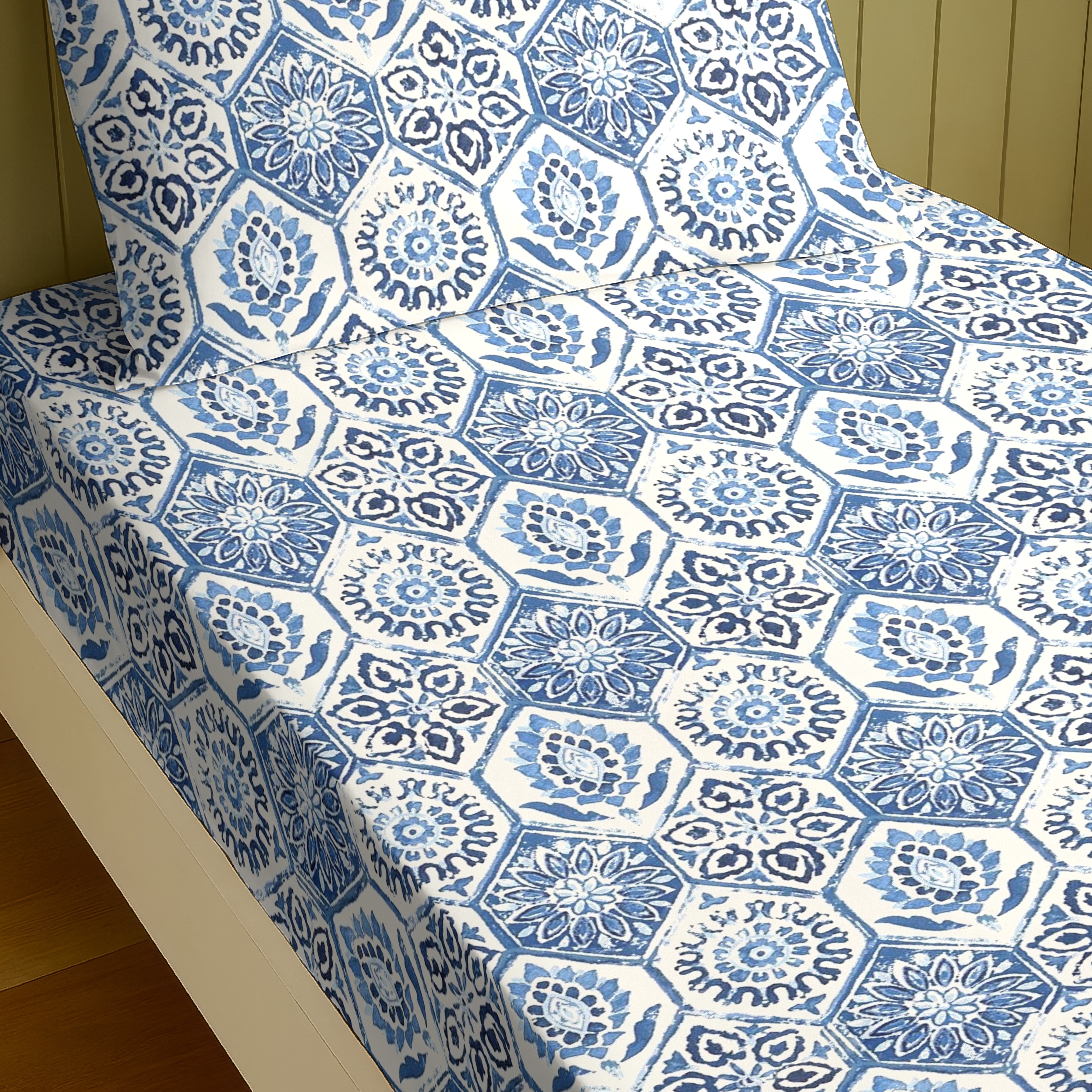 ANKARA BLUE COTTON BEDSHEET WITH PILLOWCOVER