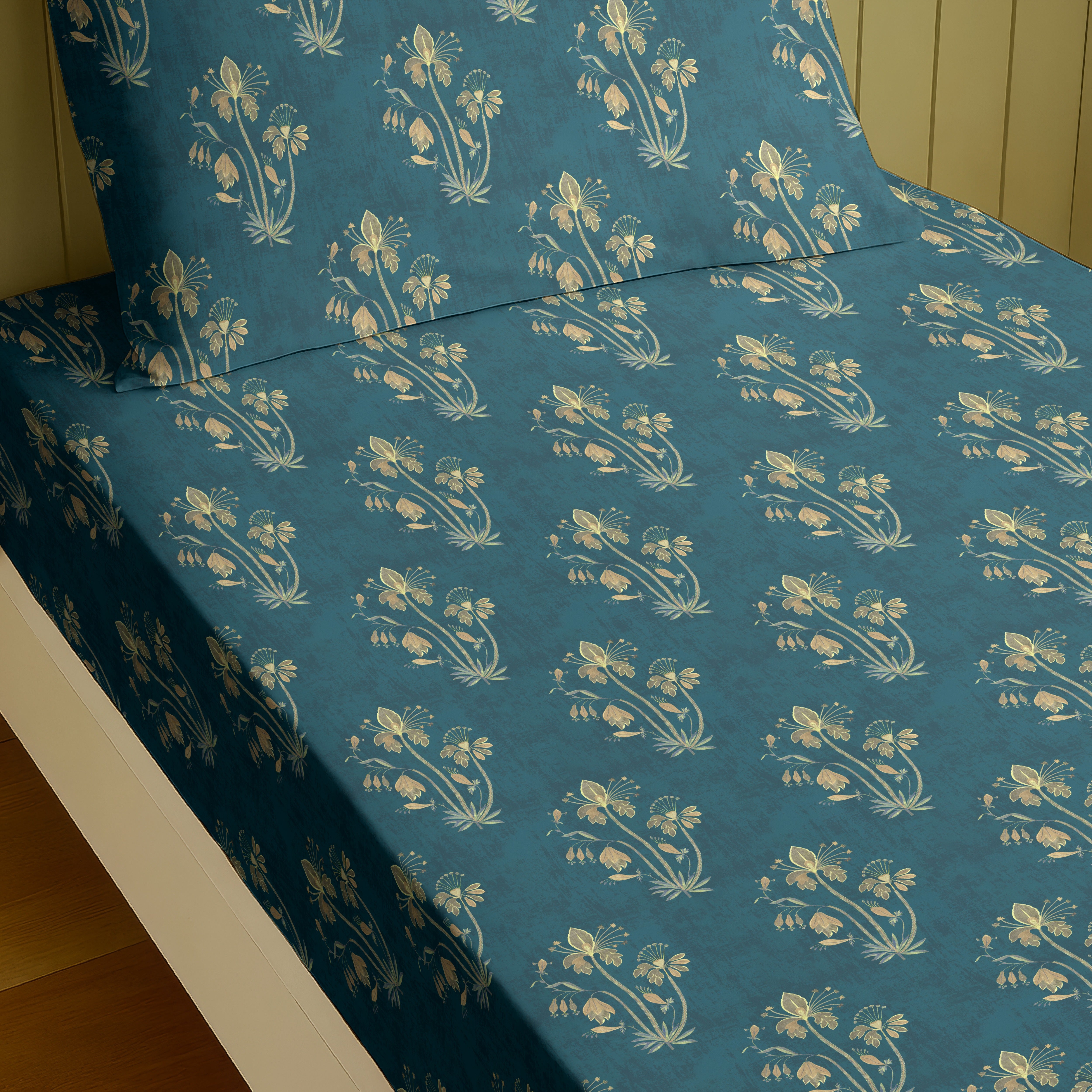 VERONA TEAL BEDSHEET WITH PILLOWCOVER