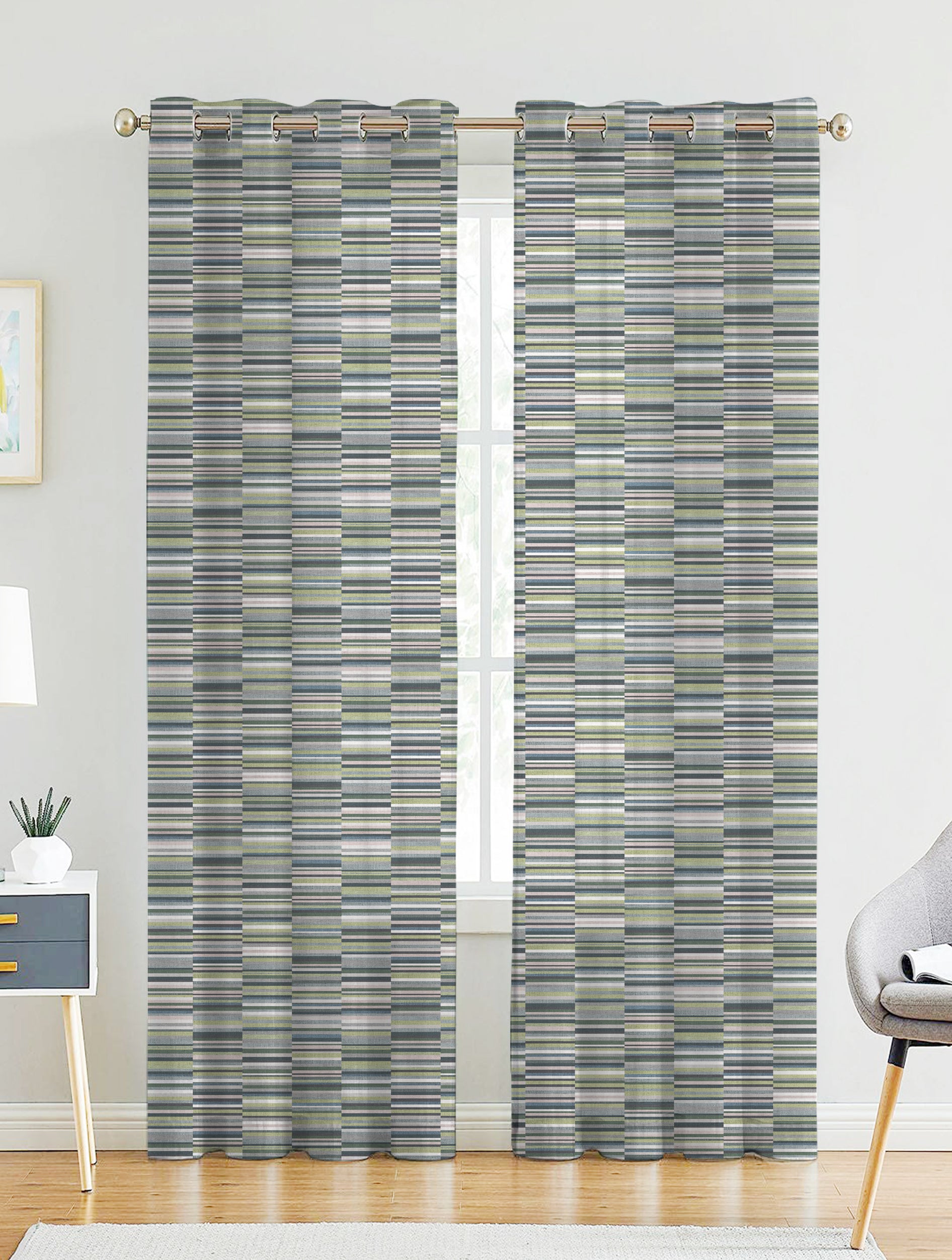 ILLUSION DASH LINEN PRINTED SHEER CURTAIN OLIVE/GREEN