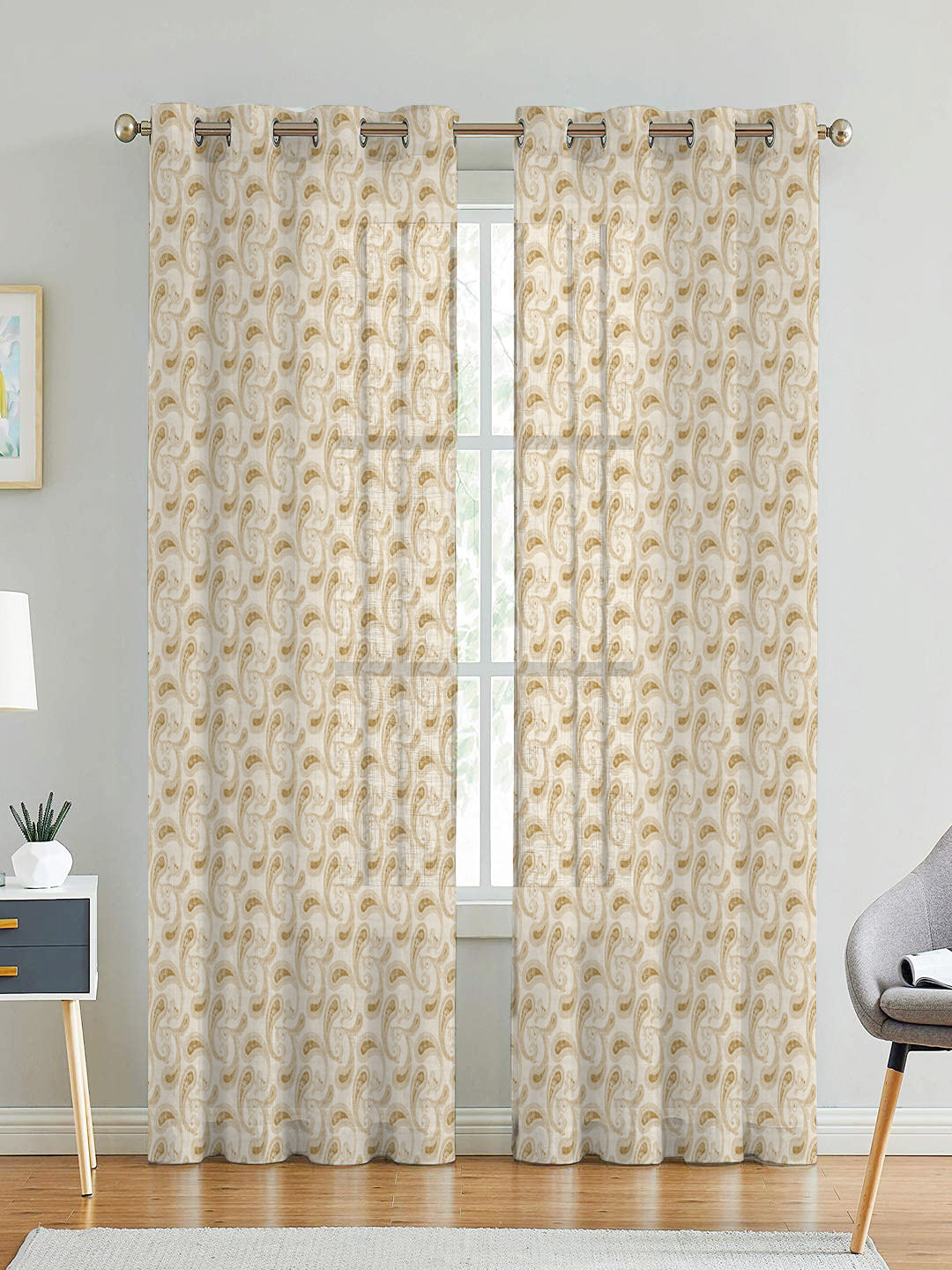 JODHPUR PAISLEY LINEN PRINTED SHEER CURTAIN YELLOW