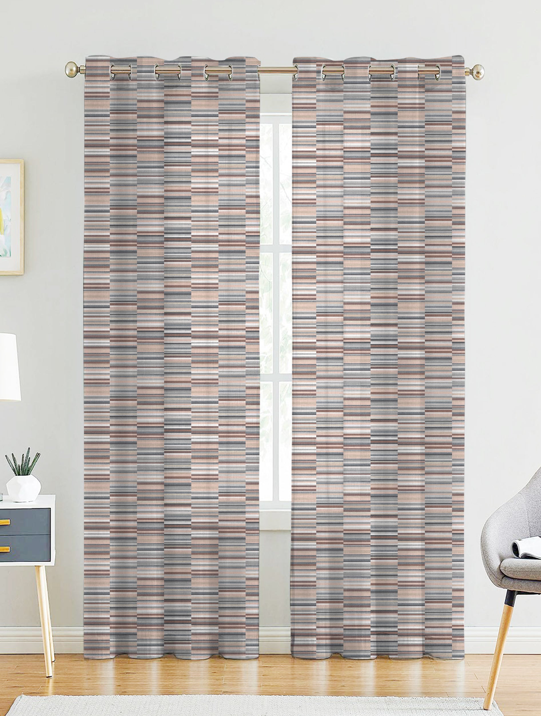 ILLUSION DASH LINEN PRINTED SHEER CURTAIN TERRACOTTA/COFFEE