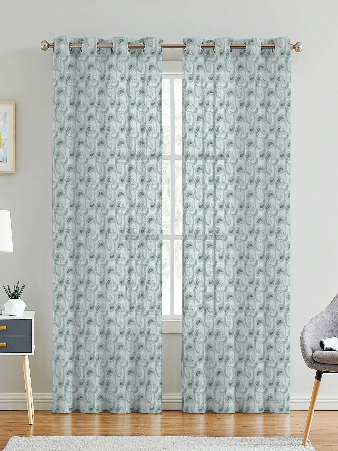 JODHPUR PAISLEY LINEN PRINTED SHEER CURTAIN WHITE/BLUE