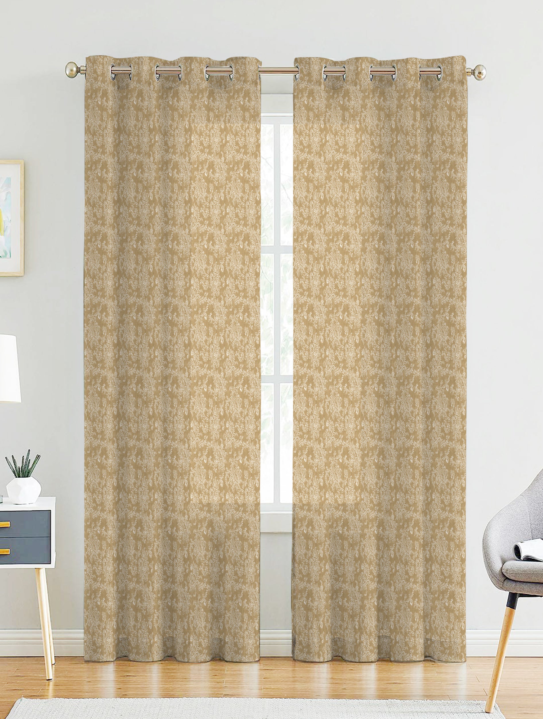 JODHPUR FLOWERS LINEN PRINTED SHEER CURTAIN CAMEL