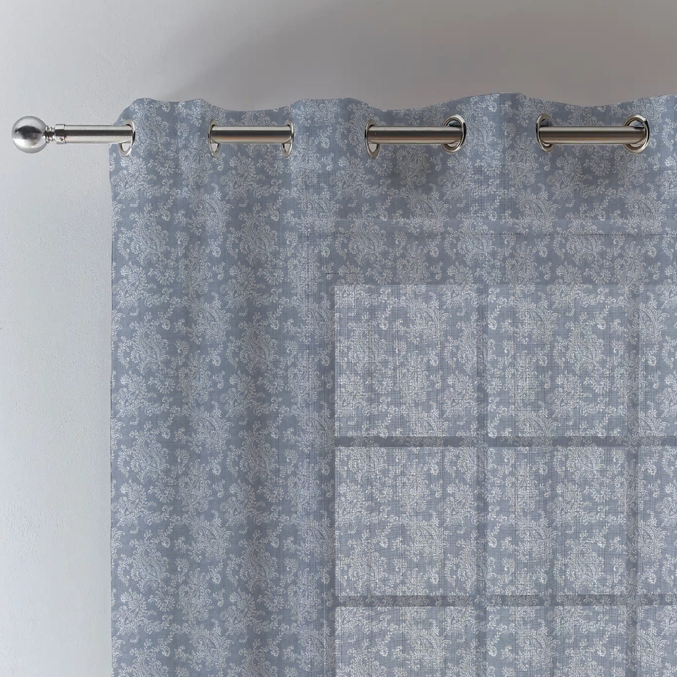 JODHPUR FLOWERS LINEN PRINTED SHEER CURTAIN INDIGO