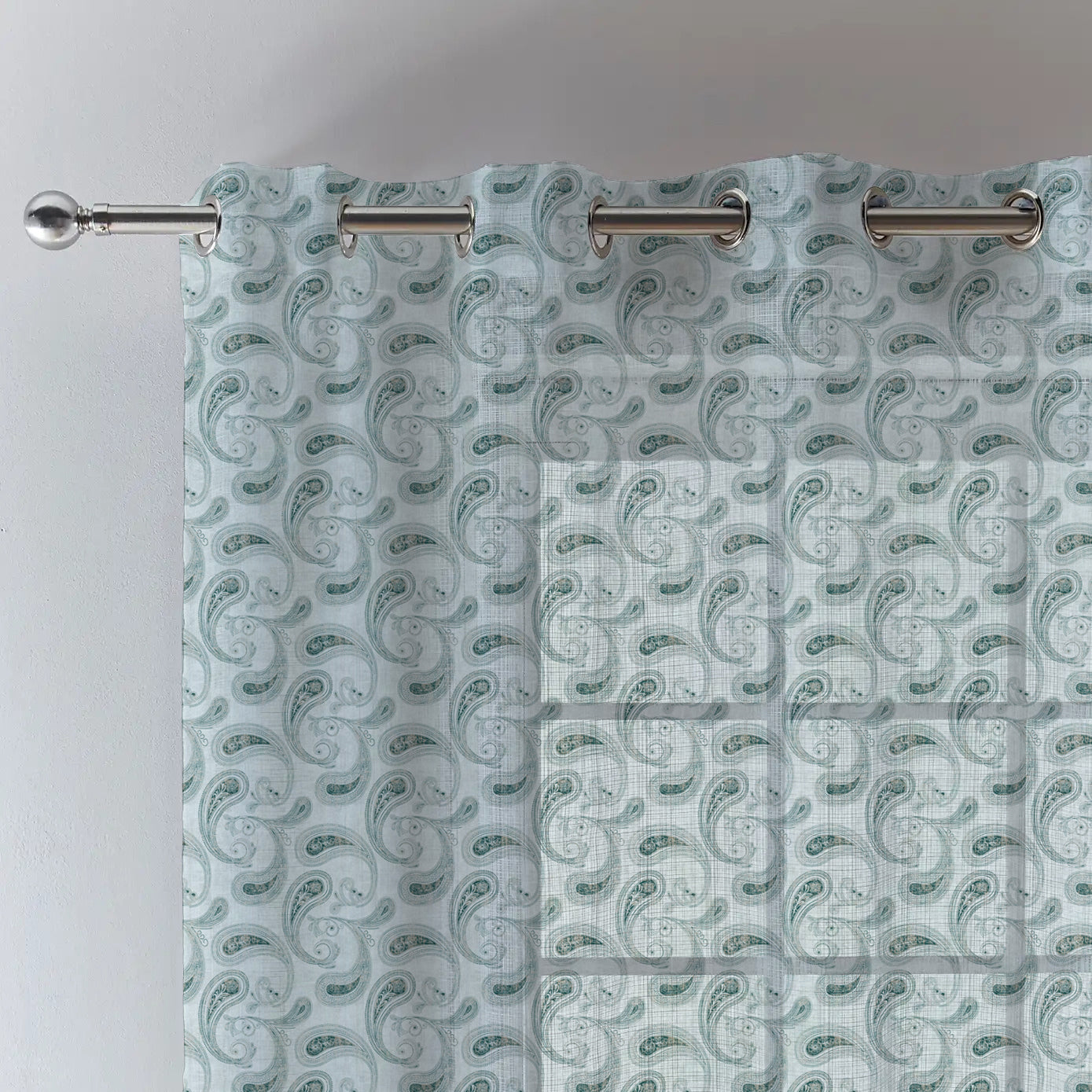 JODHPUR PAISLEY LINEN PRINTED SHEER CURTAIN WHITE/BLUE