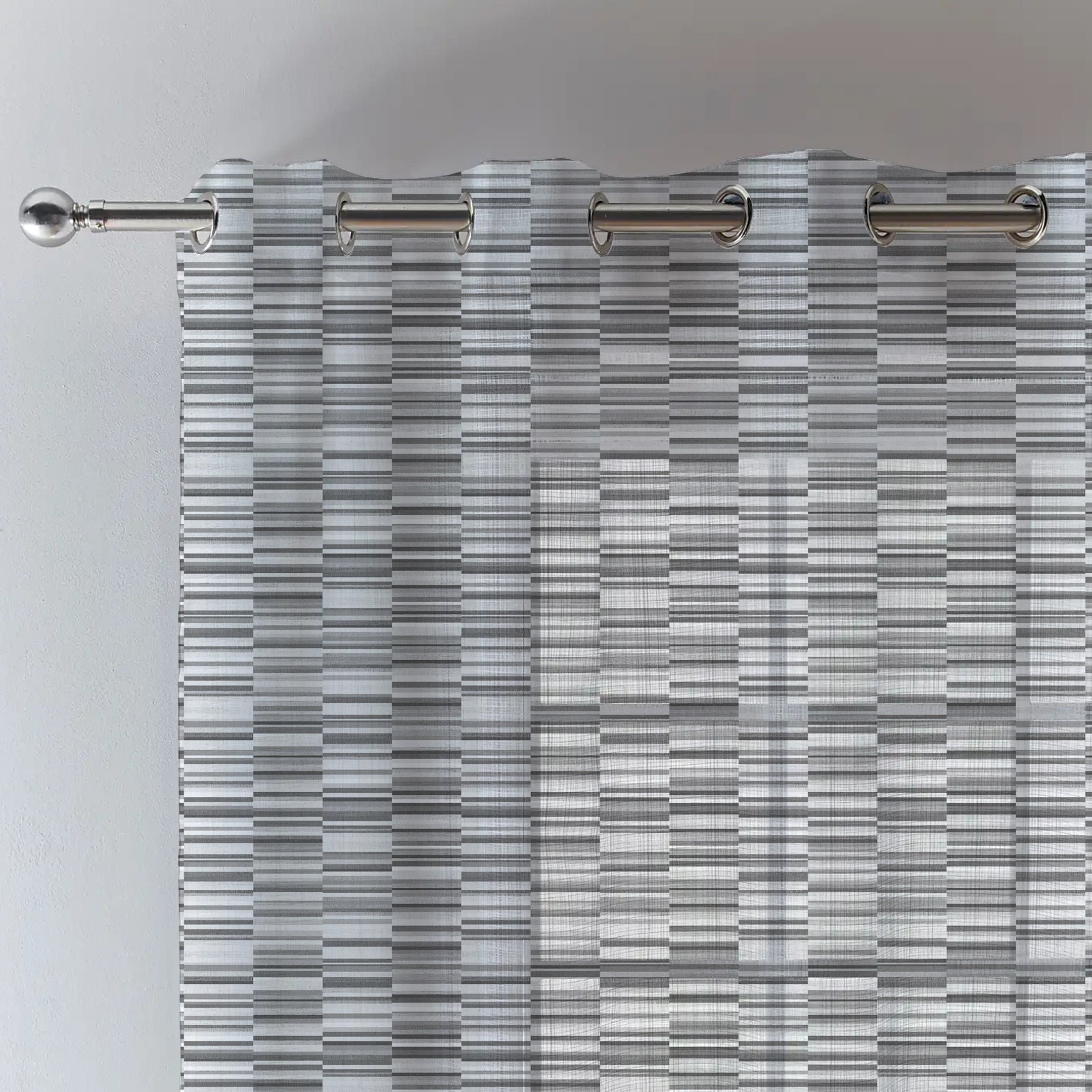 ILLUSION DASH LINEN PRINTED SHEER CURTAIN BLACK/GREY