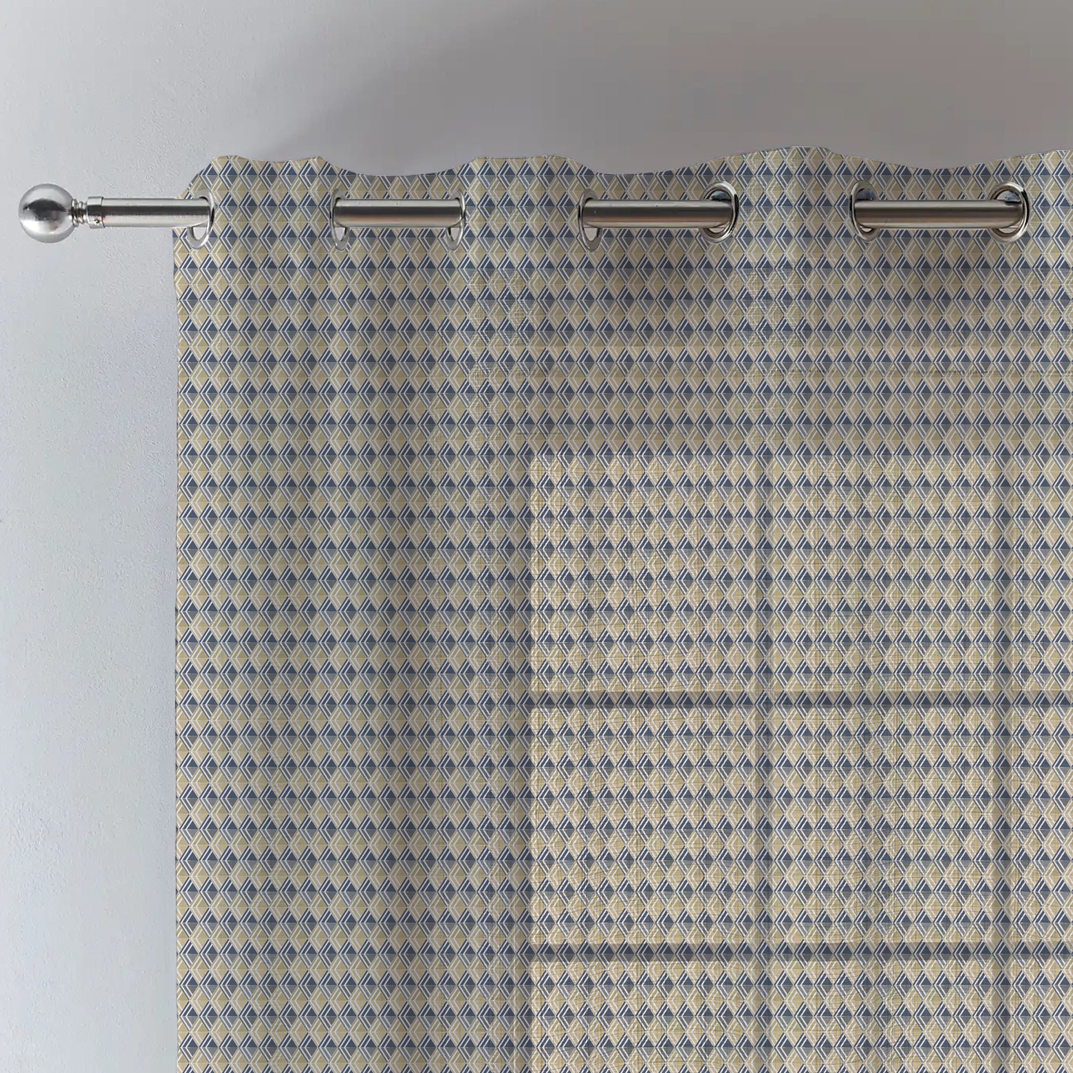 ILLUSION MULTI TRIANGLE LINEN PRINTED SHEER CURTAIN YELLOW/BLACK