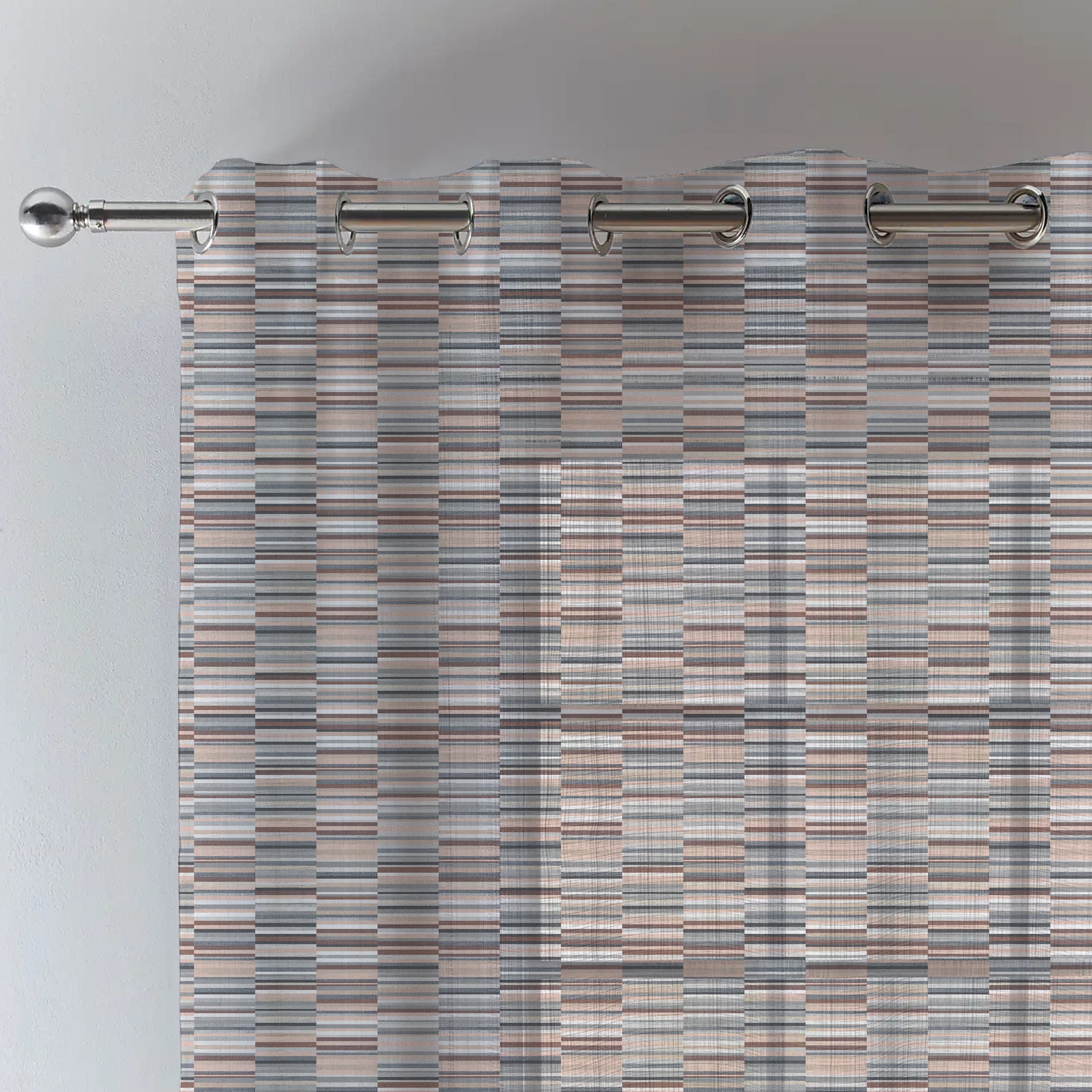 ILLUSION DASH LINEN PRINTED SHEER CURTAIN TERRACOTTA/COFFEE