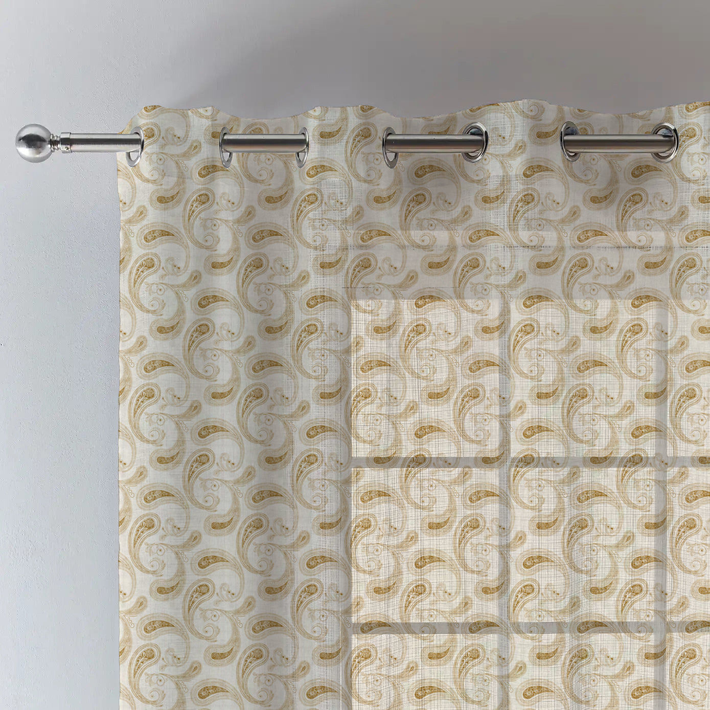 JODHPUR PAISLEY LINEN PRINTED SHEER CURTAIN YELLOW