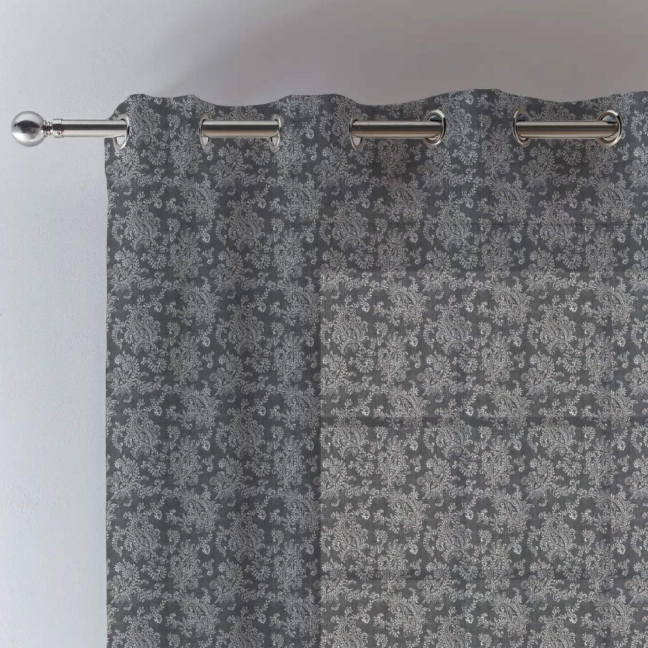 JODHPUR FLOWERS LINEN PRINTED SHEER CURTAIN BLACK