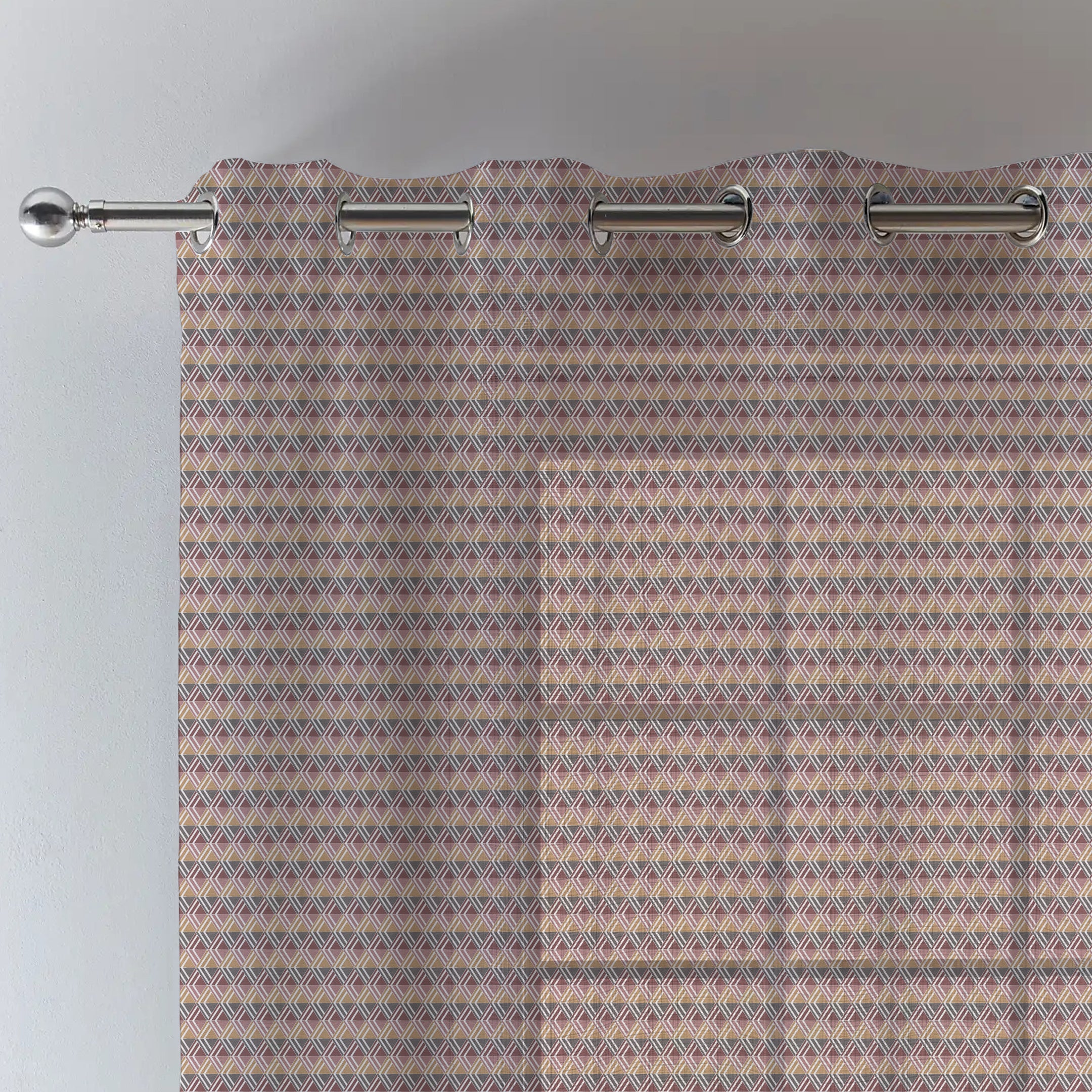 ILLUSION MULTI TRIANGLE LINEN PRINTED SHEER CURTAIN CAMEL/BLACK