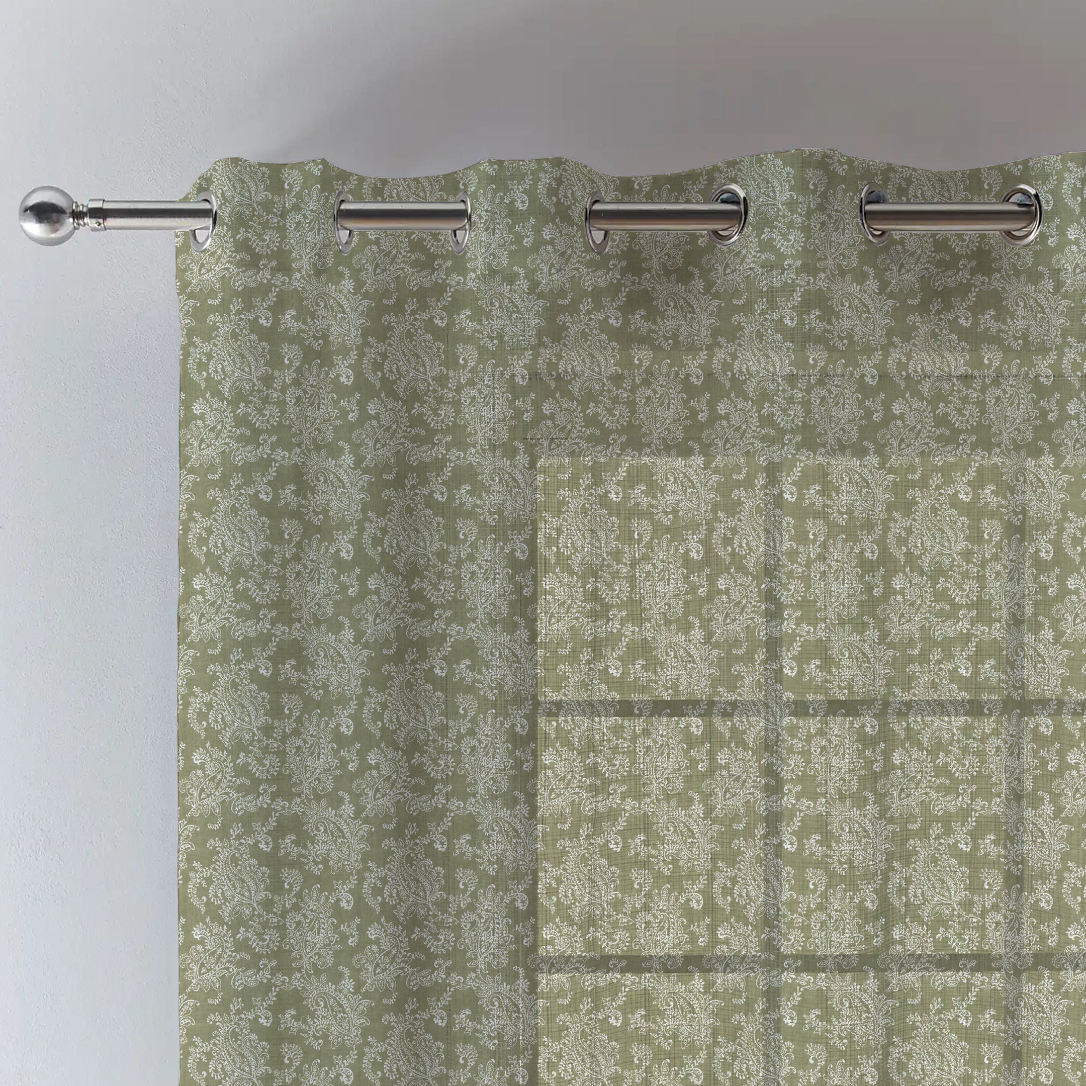 JODHPUR FLOWERS LINEN PRINTED SHEER CURTAIN OLIVE