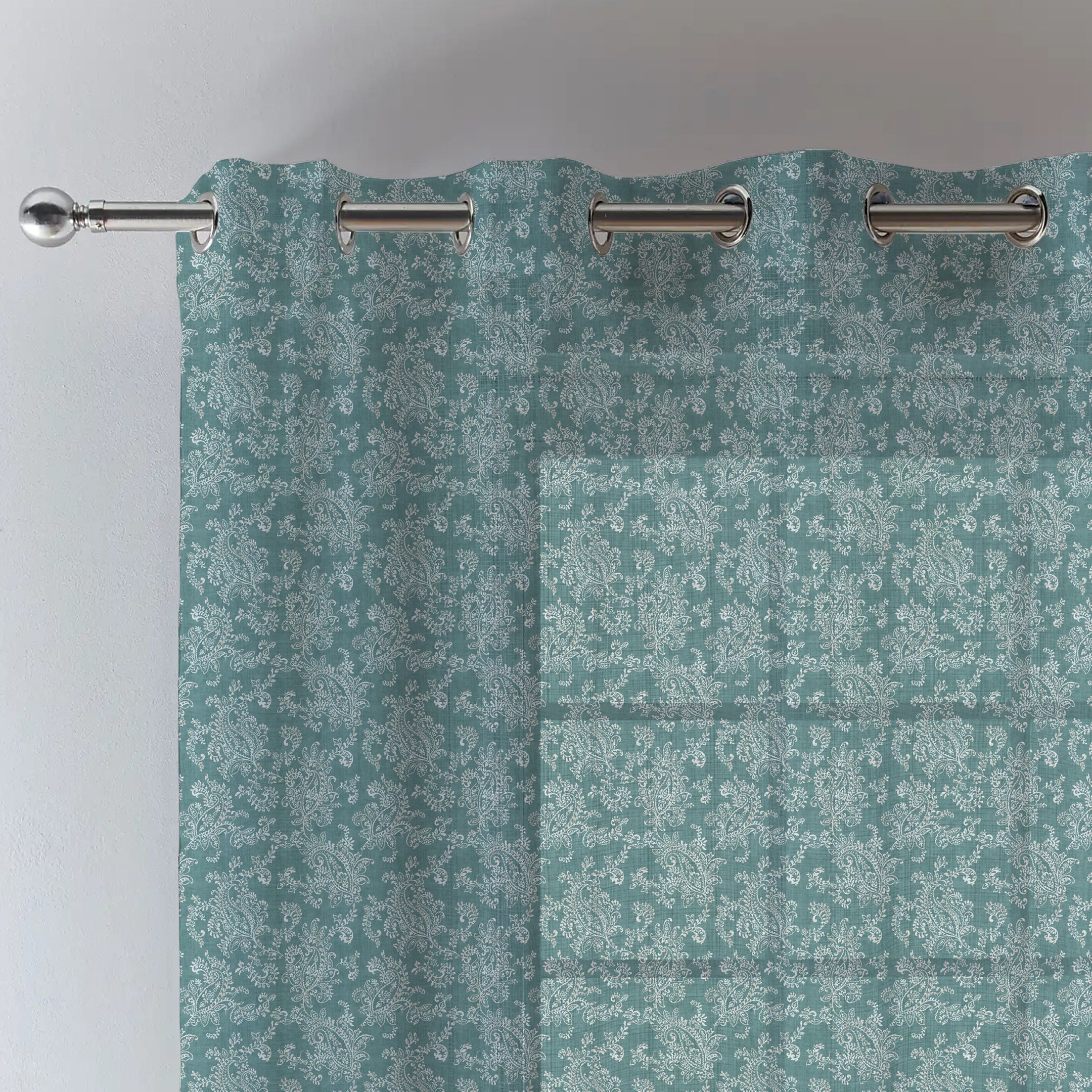 JODHPUR FLOWERS LINEN PRINTED SHEER CURTAIN TEAL