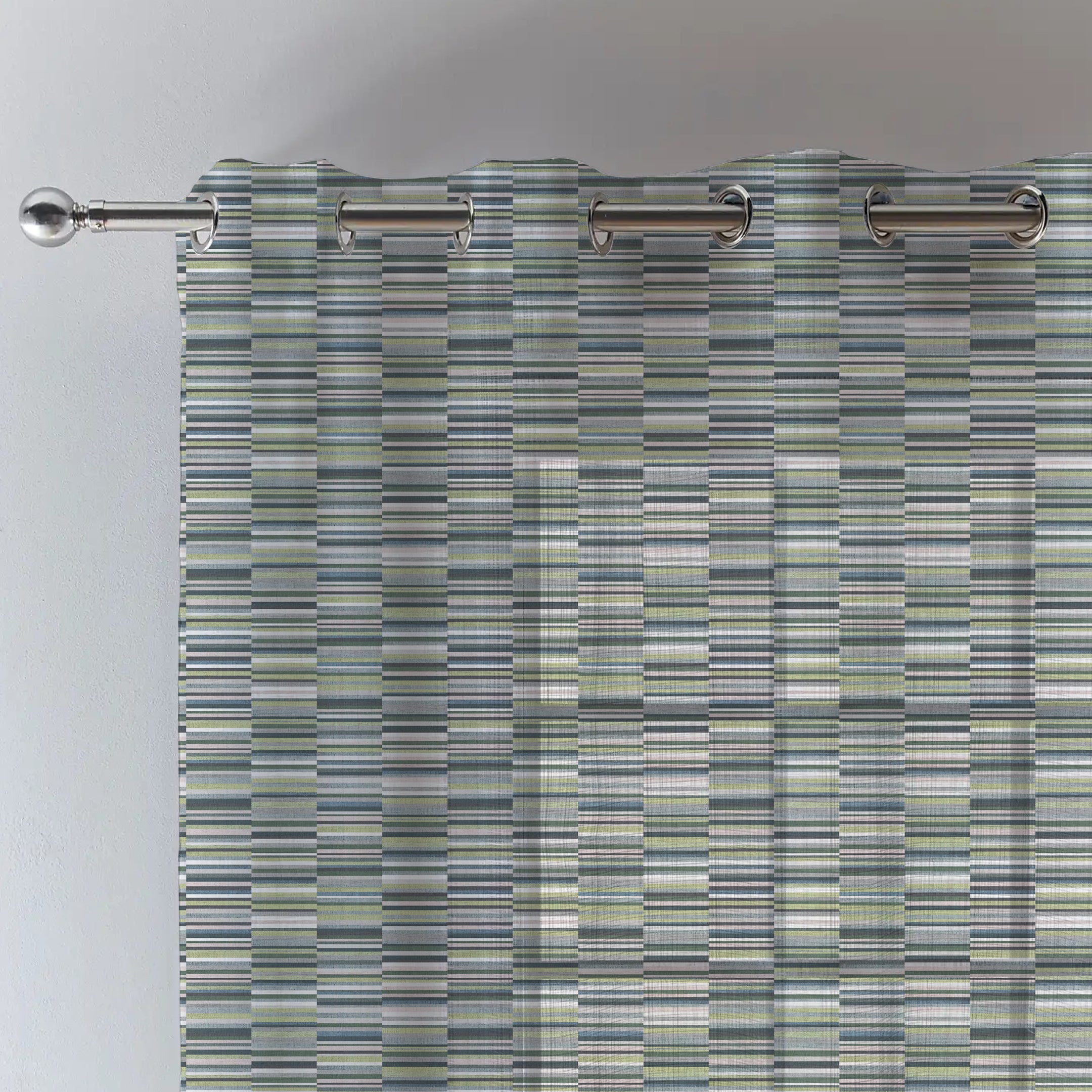 ILLUSION DASH LINEN PRINTED SHEER CURTAIN OLIVE/GREEN
