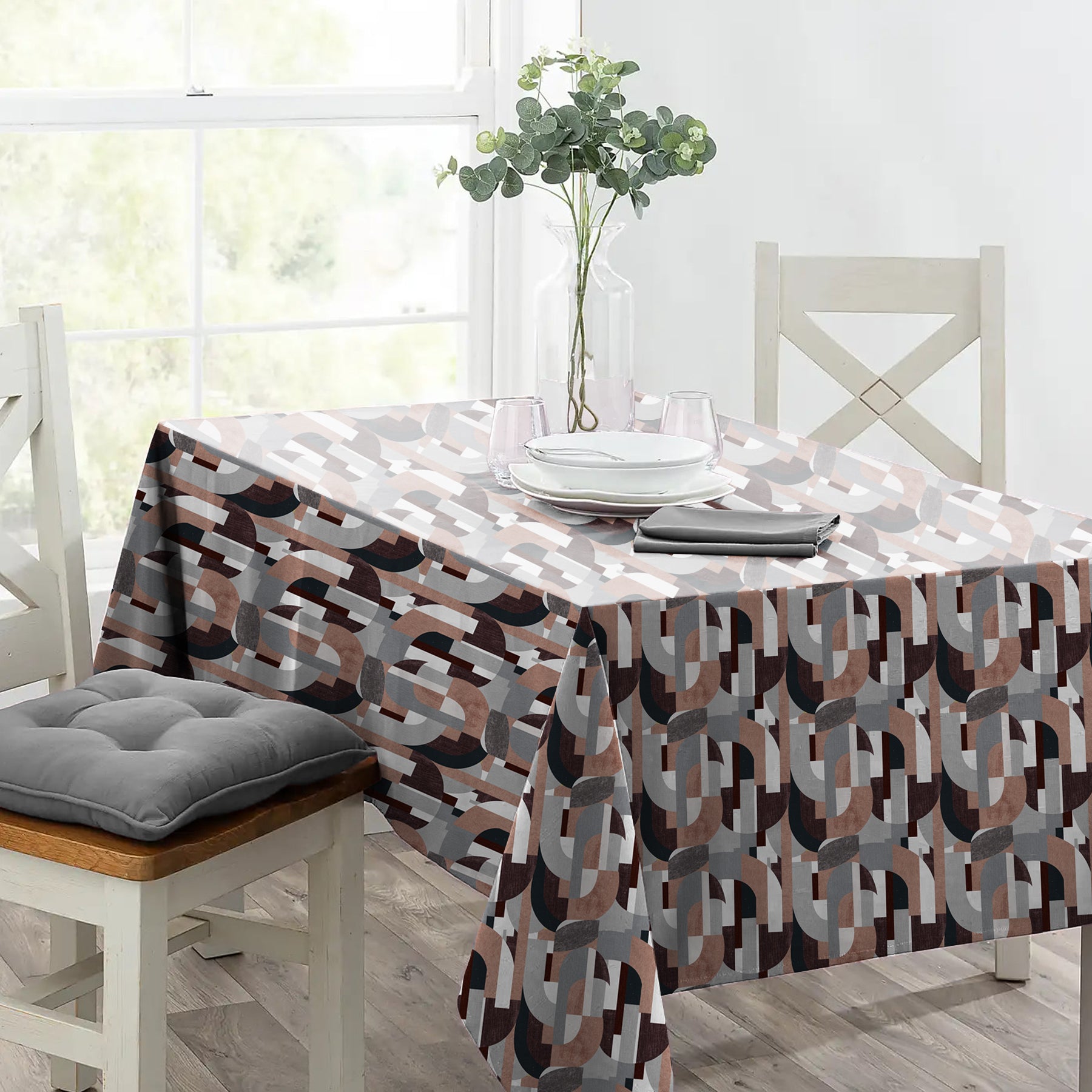ILLUSION CURVES BROWN/GREY TABLE CLOTH
