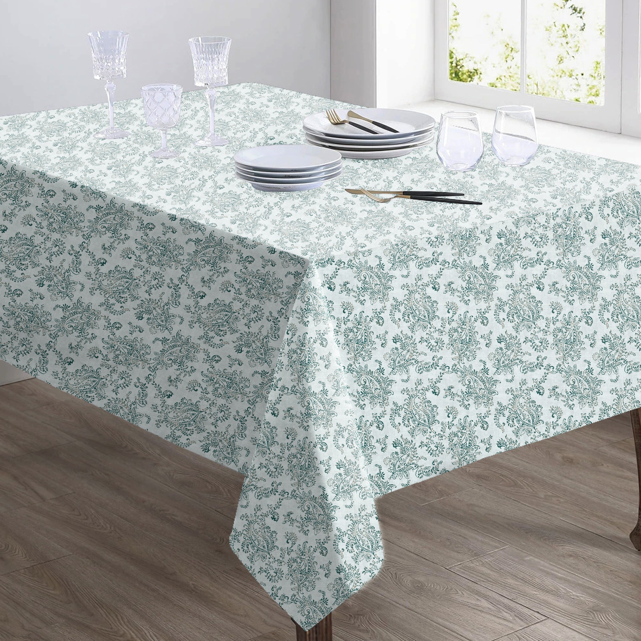 JODHPUR FLOWER WHITE/TEAL TABLE CLOTH
