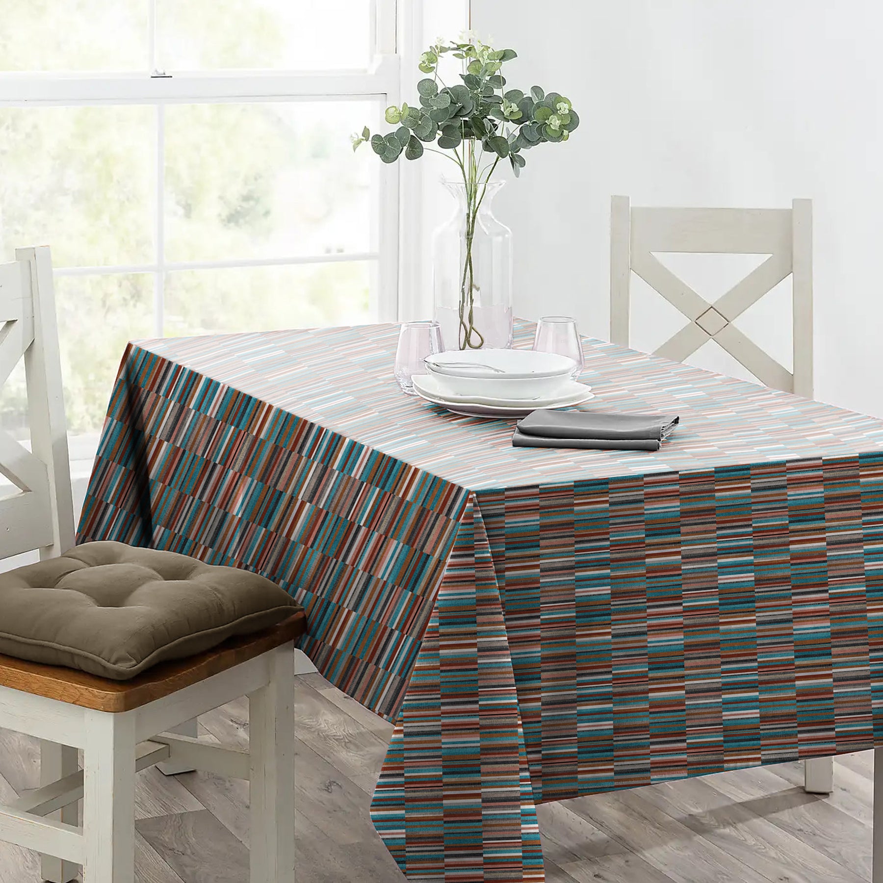 ILLUSION DASH BLUE/CAMEL TABLE CLOTH