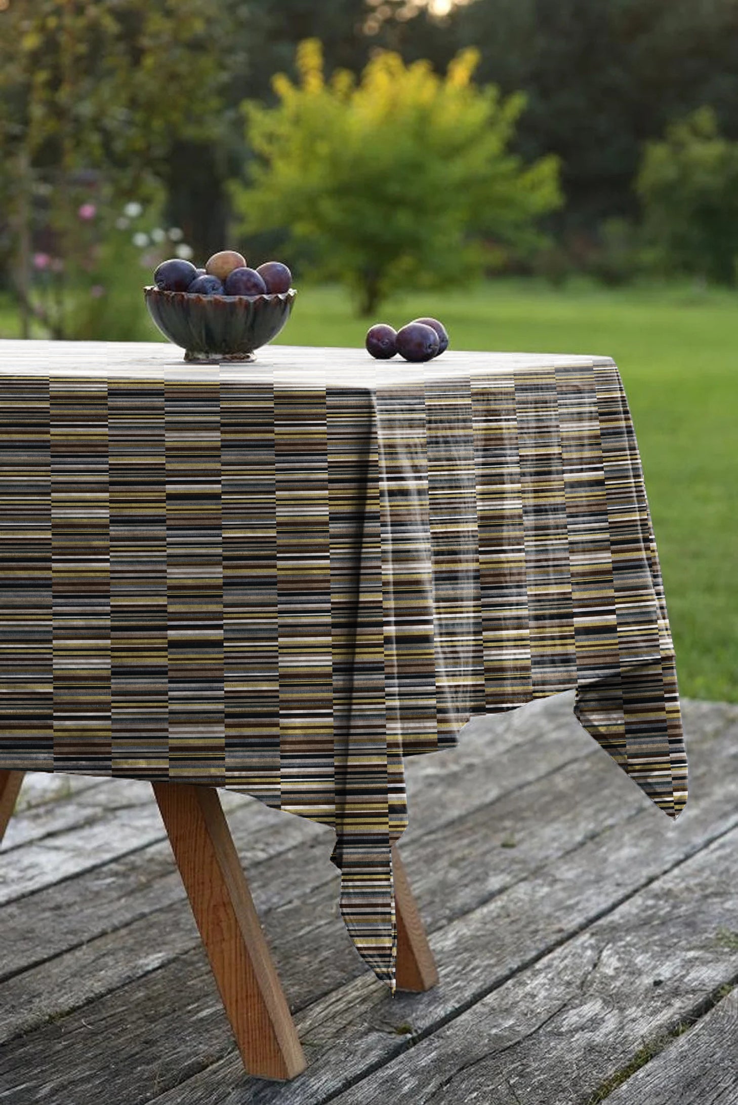 ILLUSION DASH 6 SEATER TABLE CLOTH BROWN/YELLOW