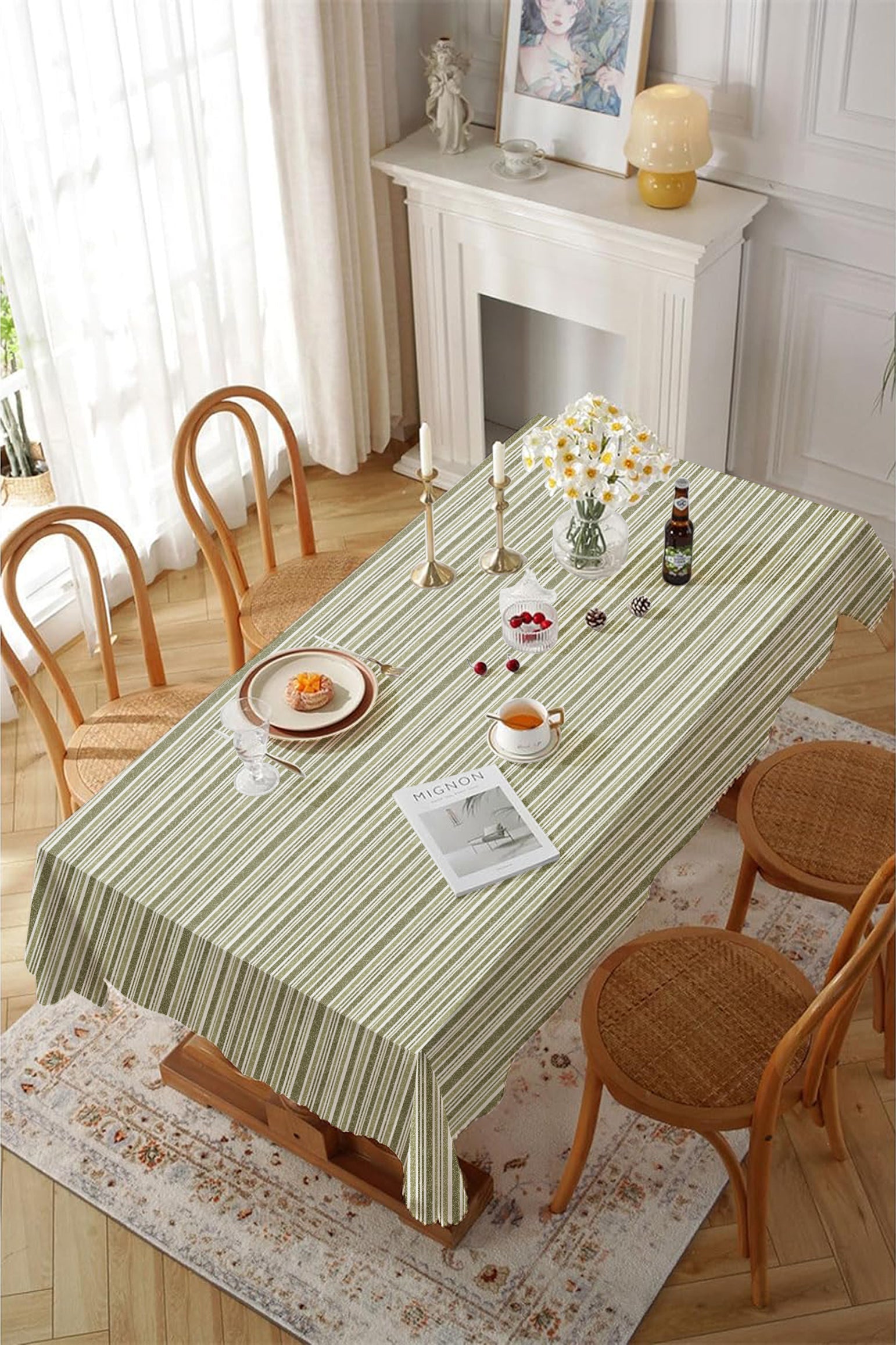 JODHPUR STRIPE OLIVE TABLE CLOTH