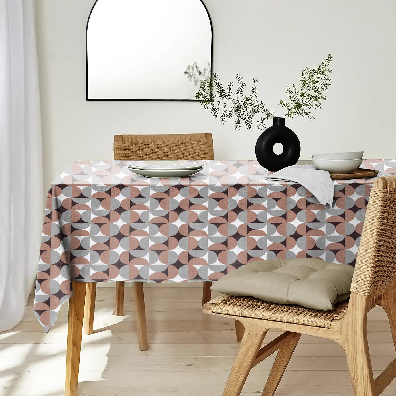 ILLUSION CIRCLE BROWN/GREY TABLE CLOTH