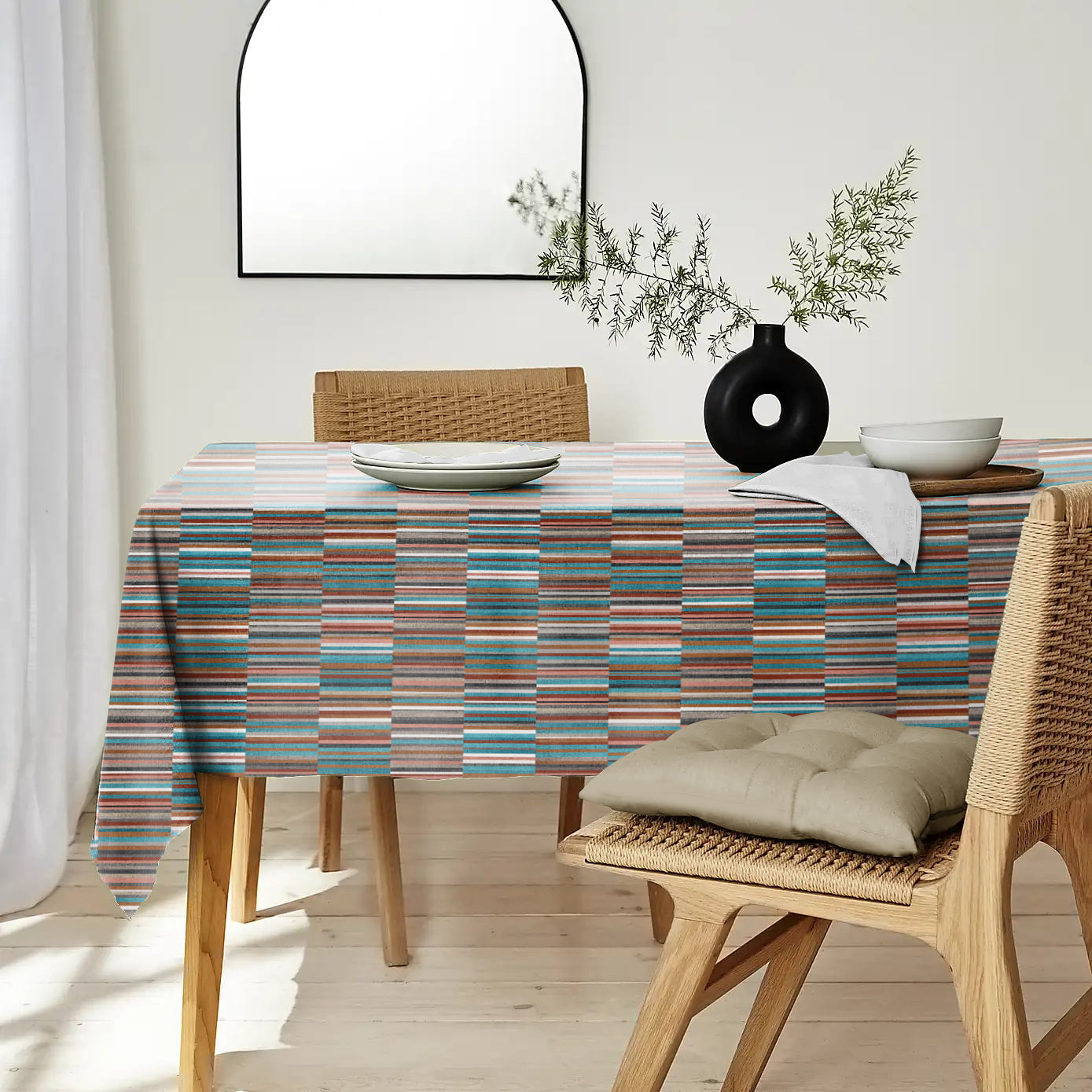 ILLUSION DASH BLUE/CAMEL TABLE CLOTH