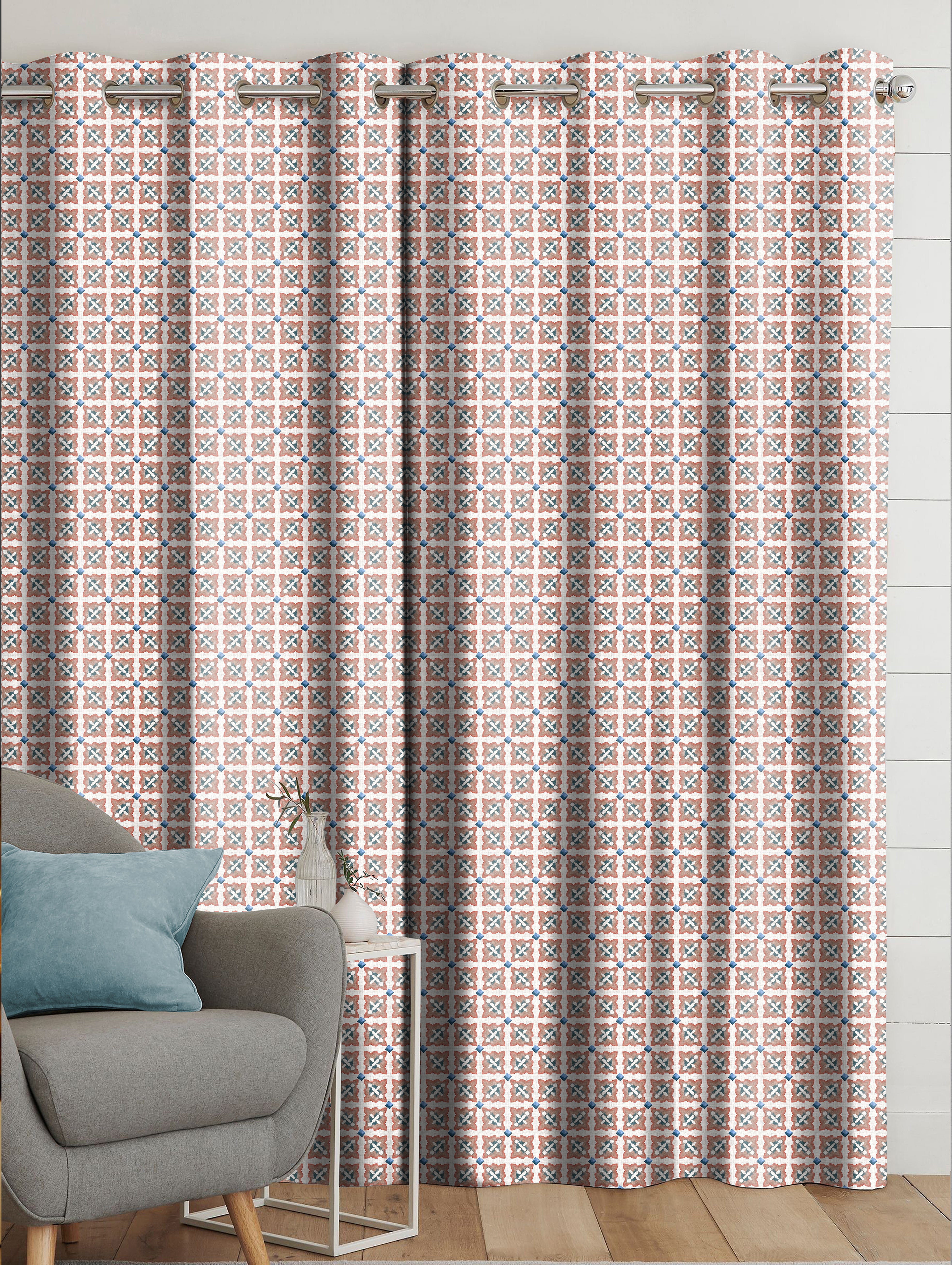 DOHA DARK BLUE ROOM DARKENING PRINTED CURTAIN