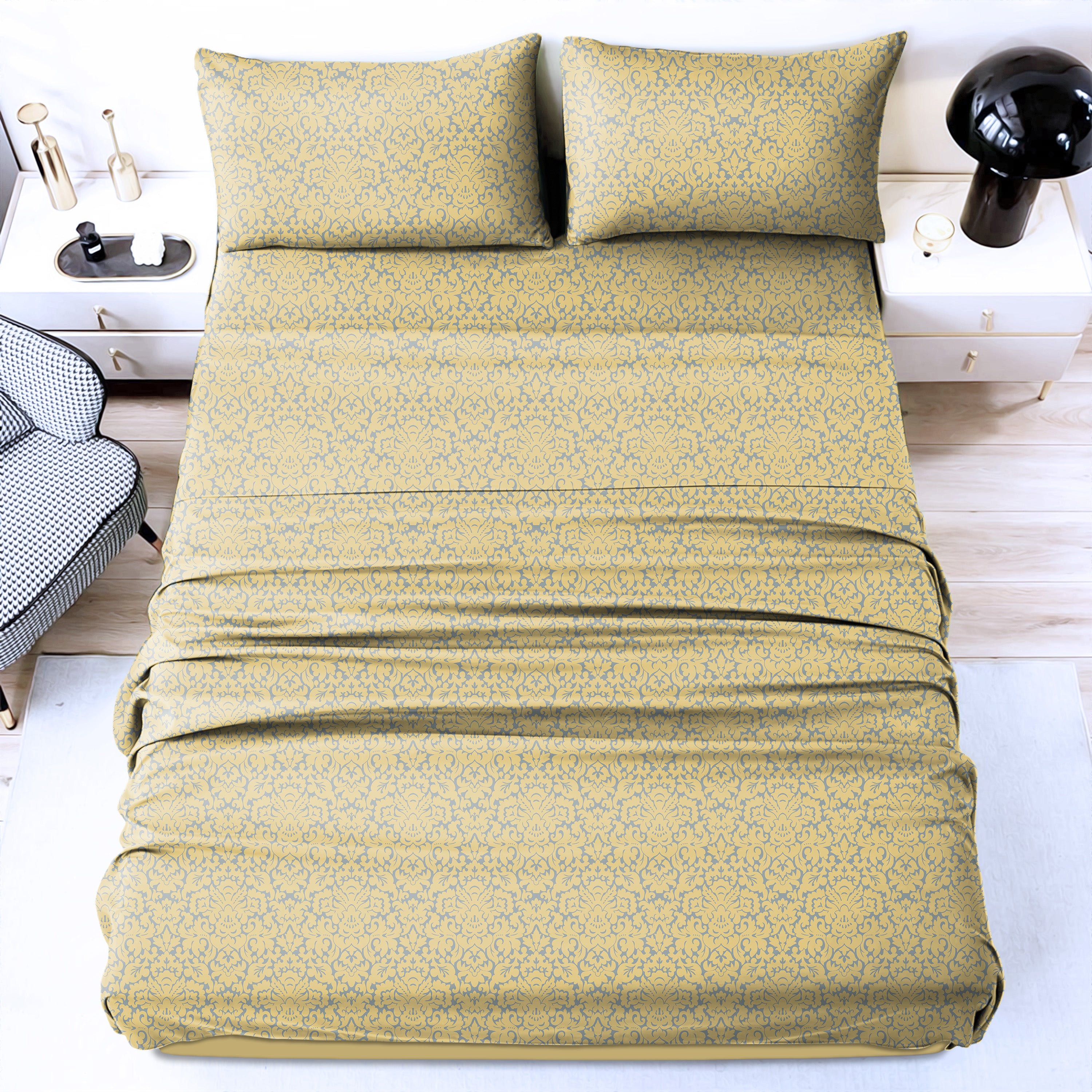 Casableu Microfiber Sydney yellow Bedcover for Double Bed with 2 Pillow Covers King Size (104" X 90")