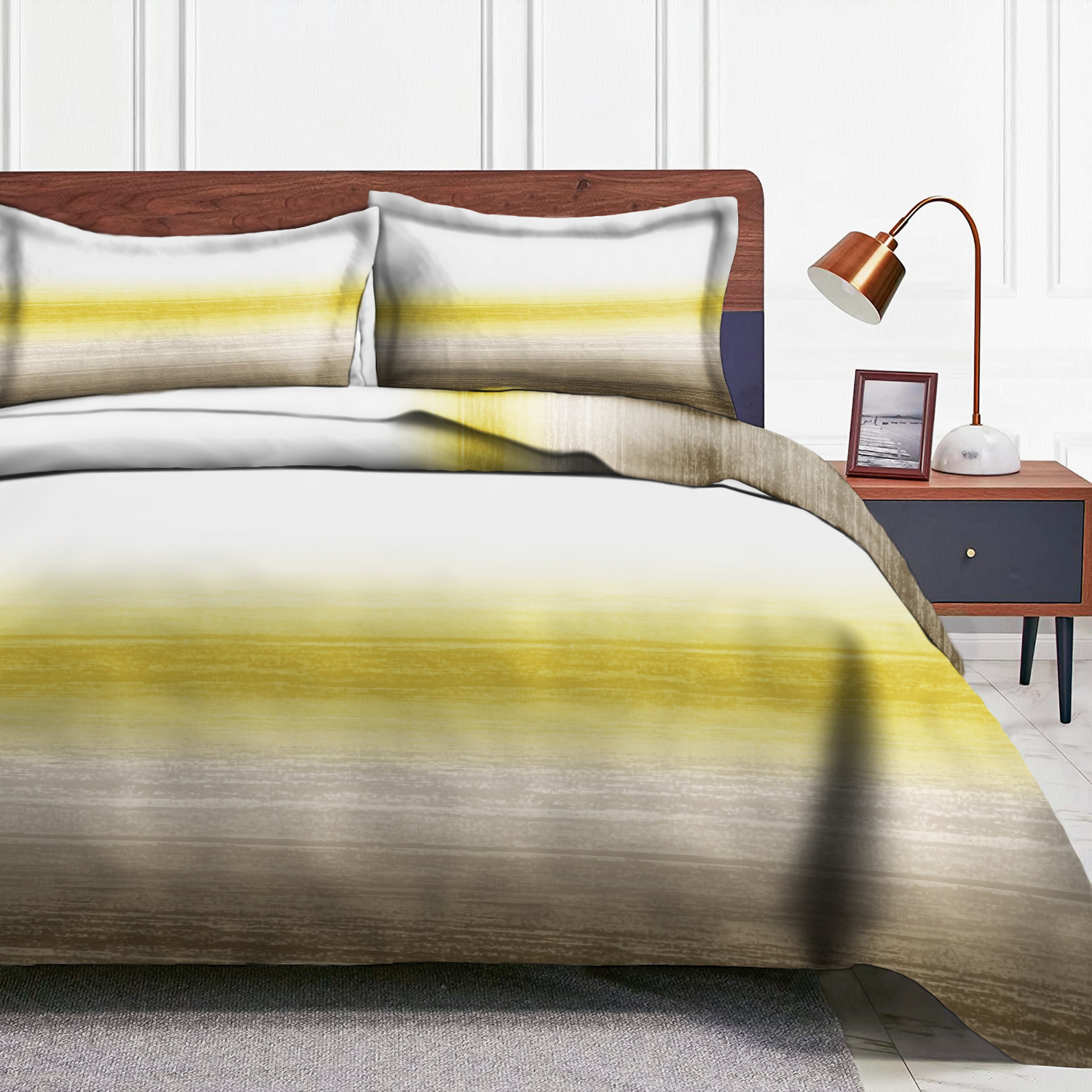 Romano Yellow Bedcover for Double Bed with 2 PillowCovers King Size (104" X 90")