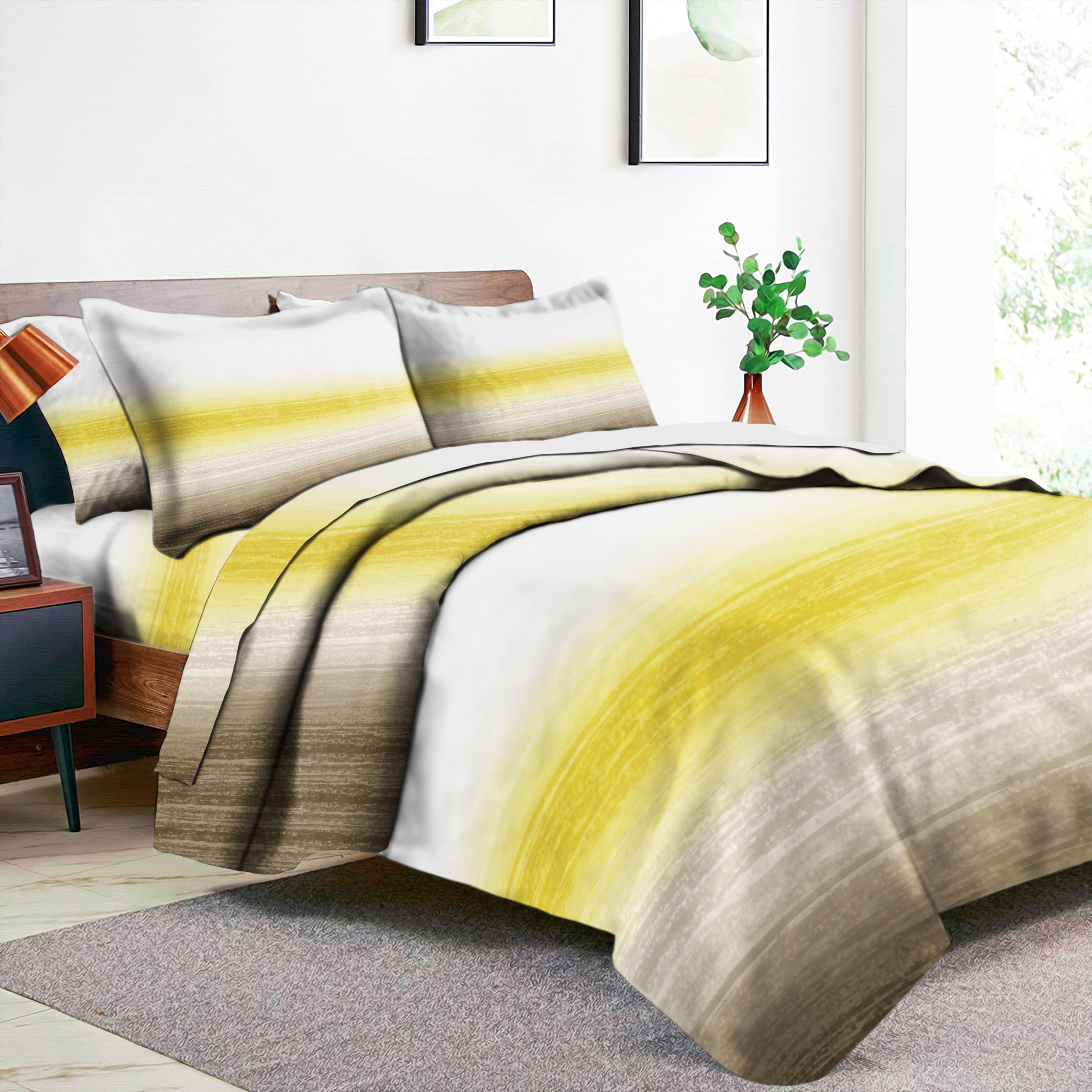 Romano Yellow Bedcover for Double Bed with 2 PillowCovers King Size (104" X 90")