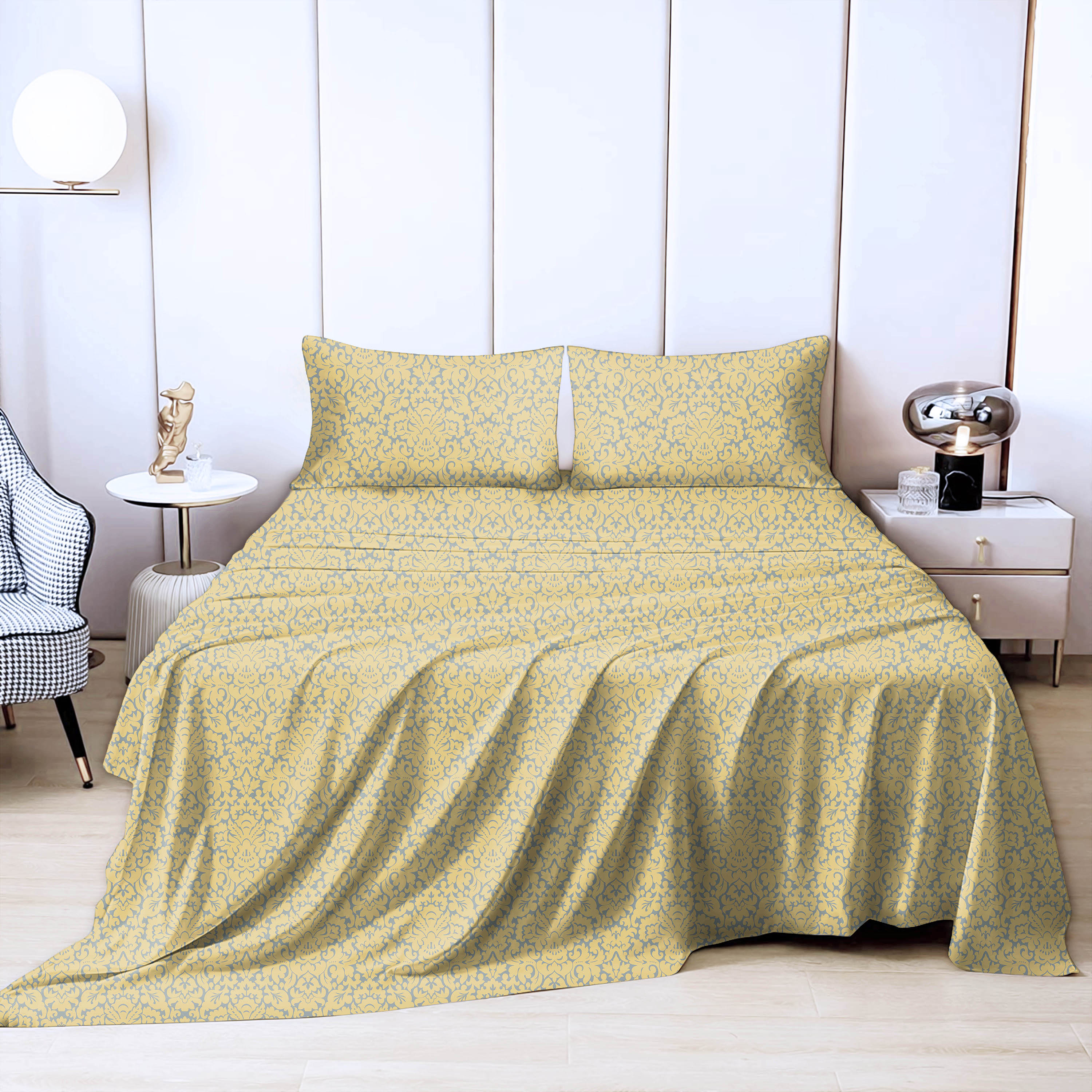 Casableu Microfiber Sydney yellow Bedcover for Double Bed with 2 Pillow Covers King Size (104" X 90")