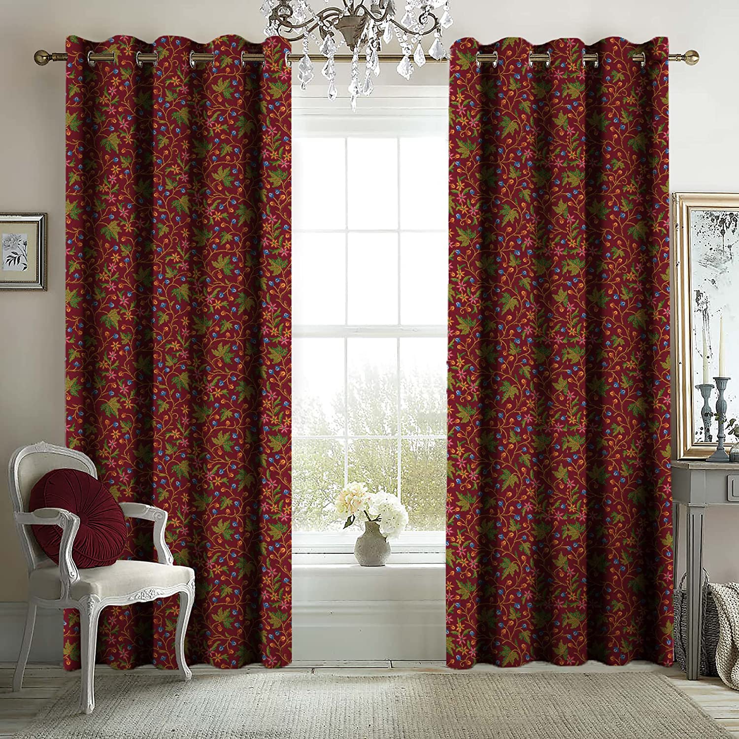 VAROSKI KASHMIRI RED PRINTED DIMOUT/100% BLACKOUT CURTAIN