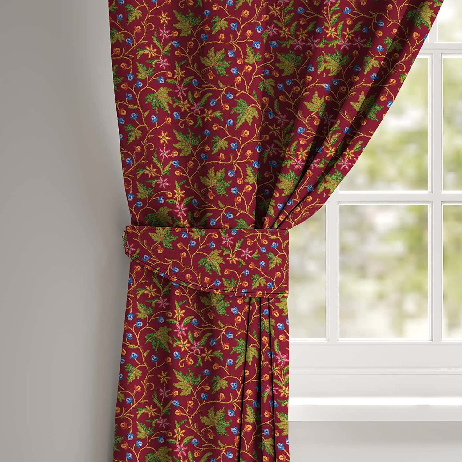 VAROSKI KASHMIRI RED PRINTED DIMOUT/100% BLACKOUT CURTAIN