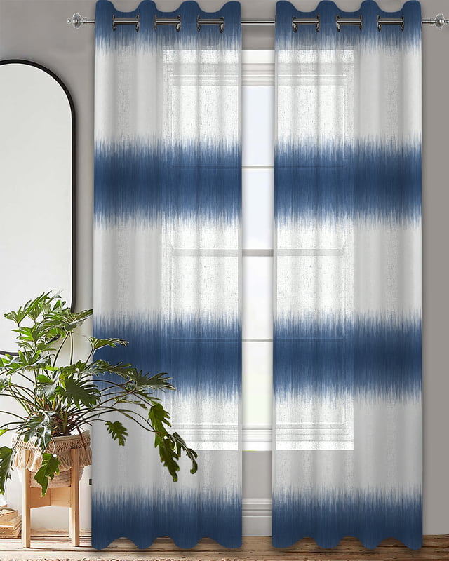 TERRE BLUE LINEN PRINTED SHEER CURTAIN