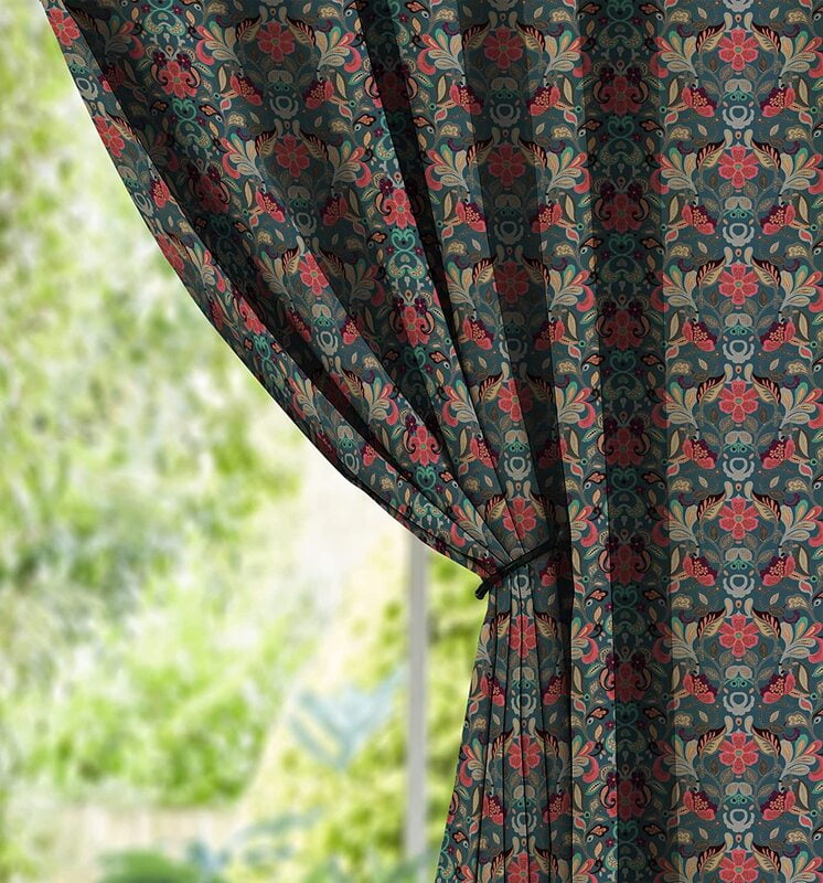 BAKER TEAL RED PRINTED BLACKOUT CURTAIN