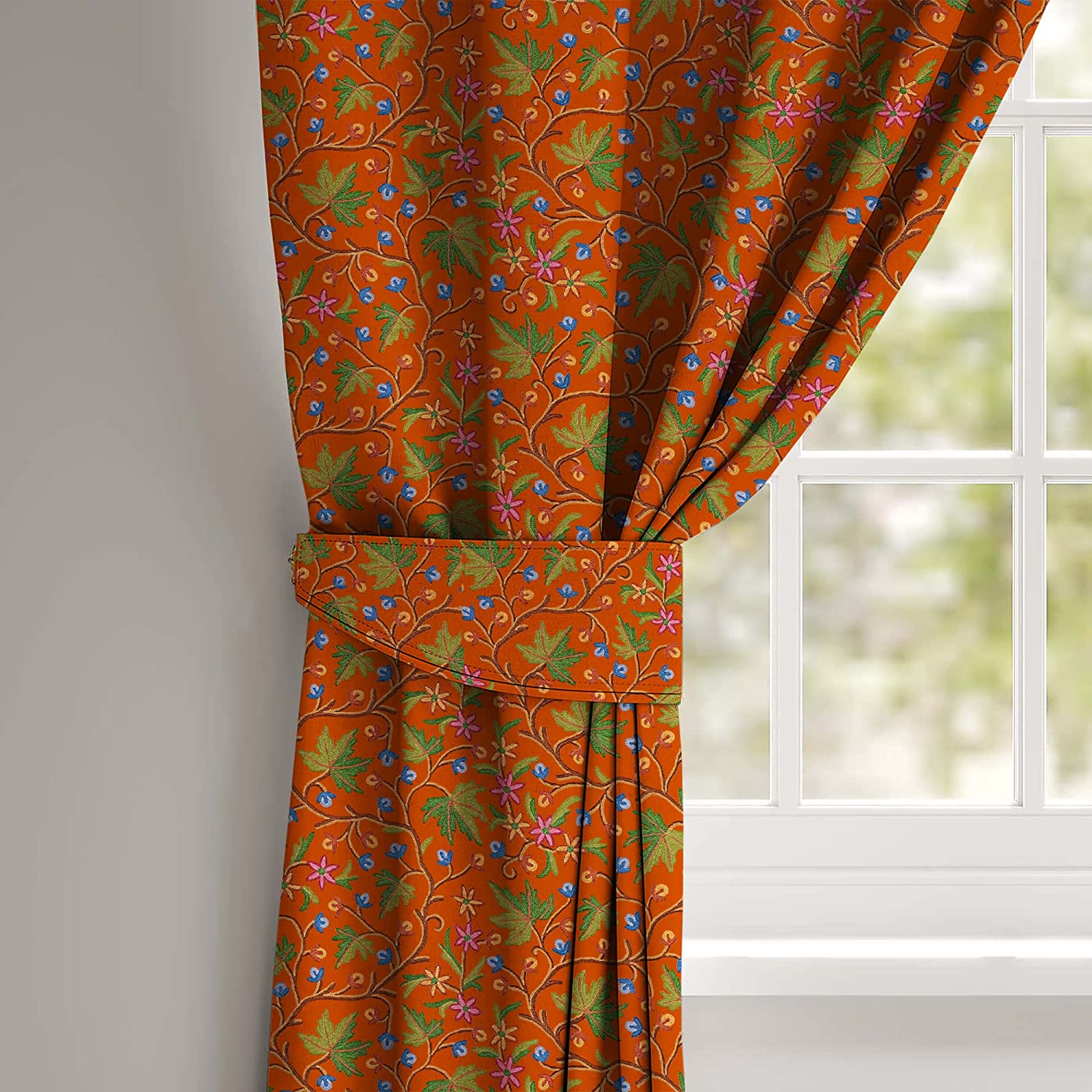 VAROSKI KASHMIRI ORANGE PRINTED BLACKOUT CURTAIN