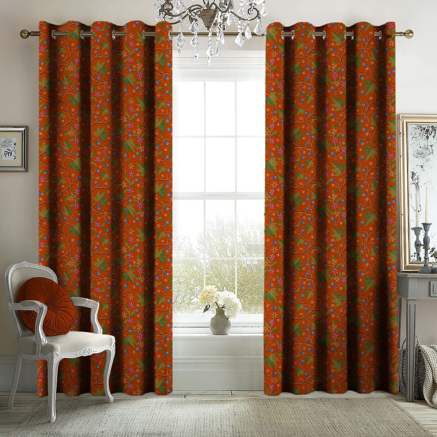 VAROSKI KASHMIRI ORANGE PRINTED BLACKOUT CURTAIN