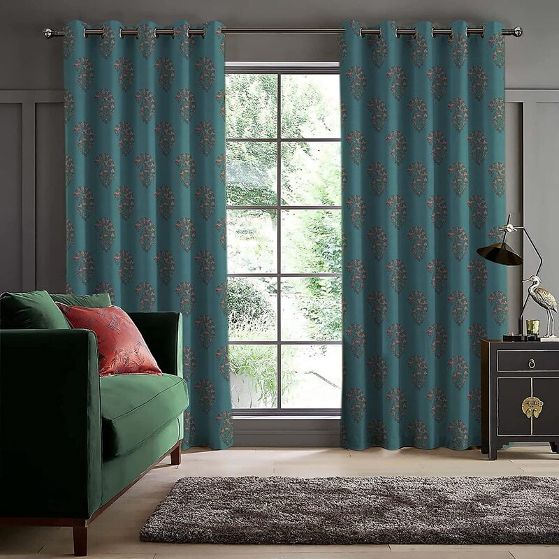 CALYX TEAL PRINTED BLACKOUT CURTAIN