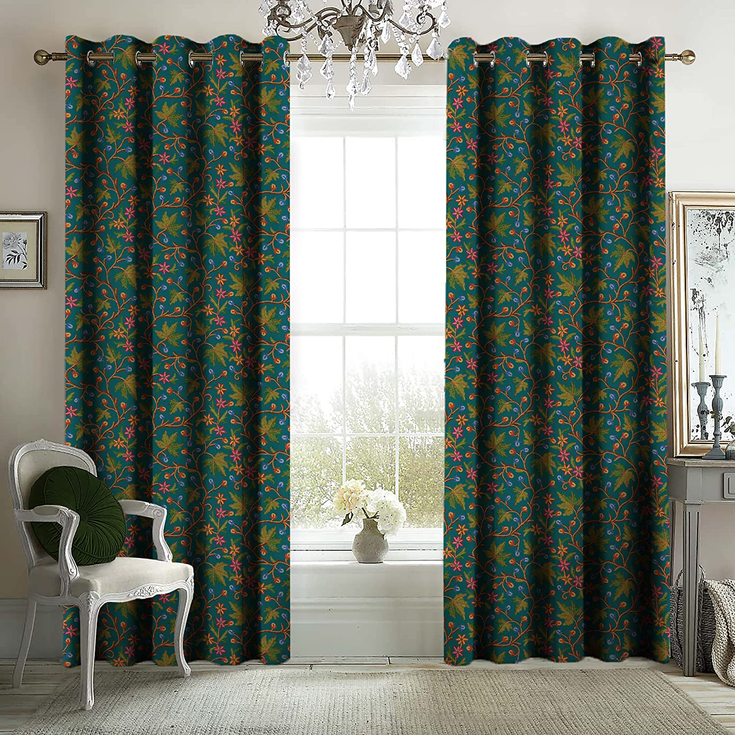 VAROSKI KASHMIRI TEAL PRINTED BLACKOUT CURTAIN