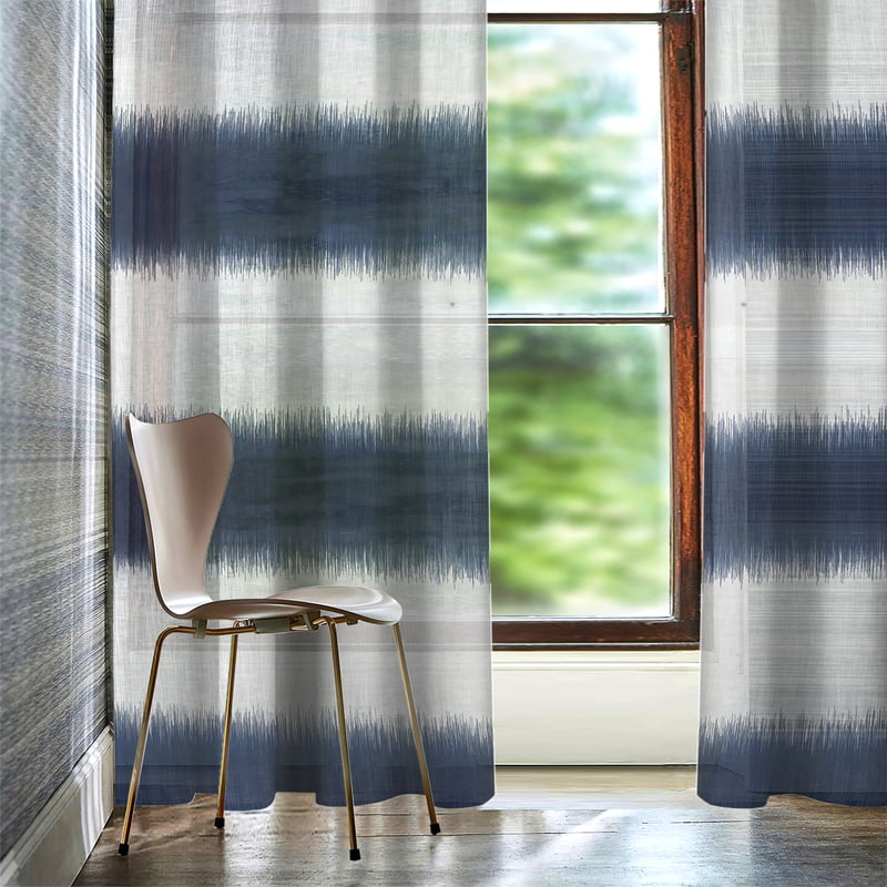 TERRE BLUE LINEN PRINTED SHEER CURTAIN