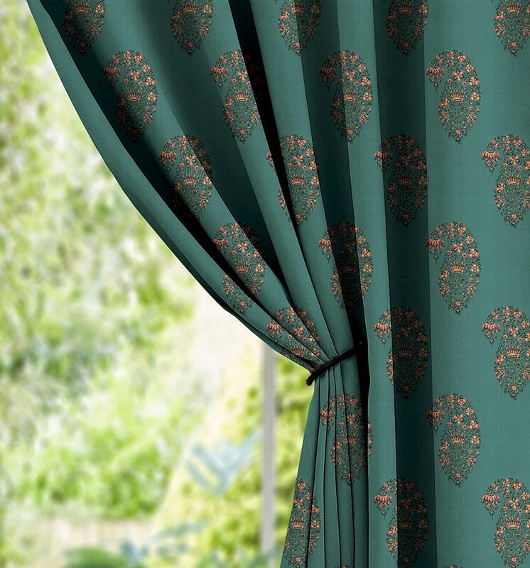 CALYX TEAL PRINTED BLACKOUT CURTAIN