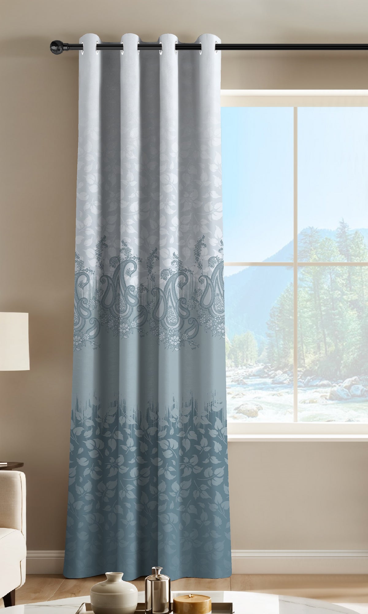 NAZAAKAT AQUA PRINTED ROOM DARKENING CURTAIN