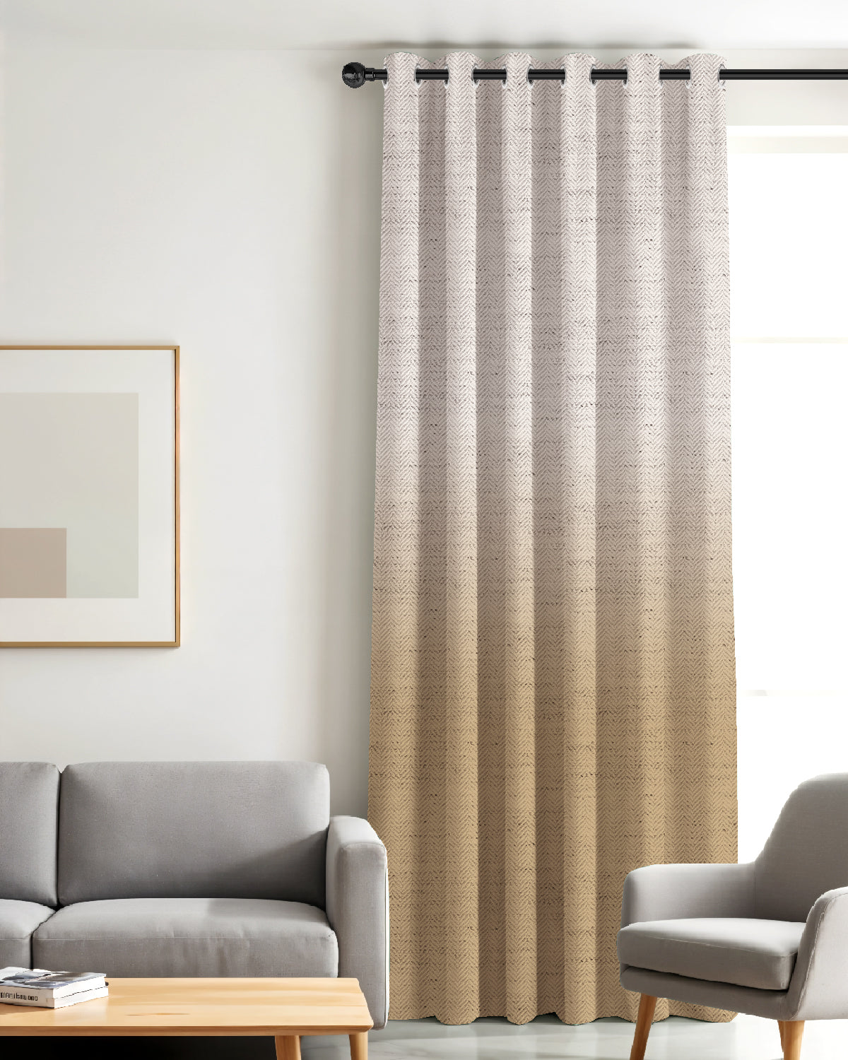 KIVORA MUSTARD PRINTED ROOM DARKENING CURTAIN