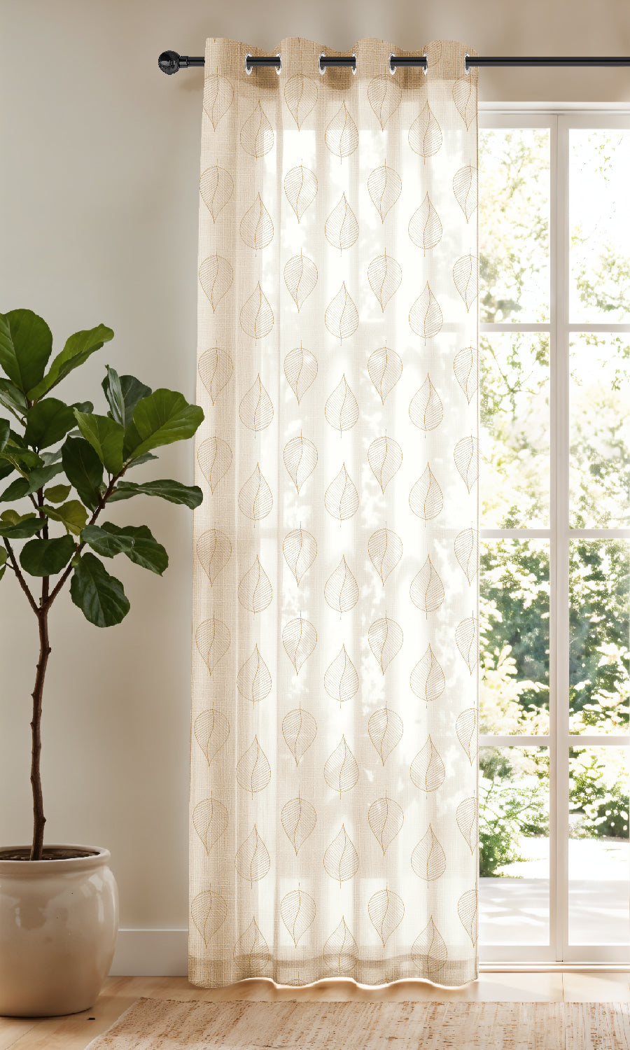 LILY BEIGE ROOM DARKENING EMBROIDERED SHEER CURTAIN