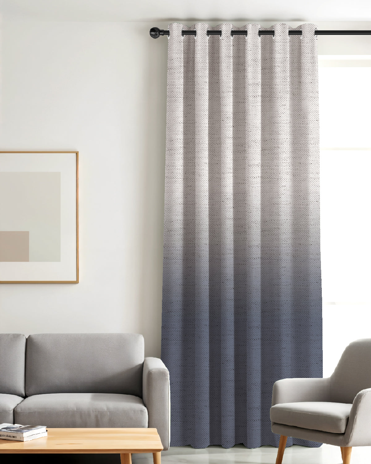 KIVORA STEEL BLUE PRINTED ROOM DARKENING CURTAIN