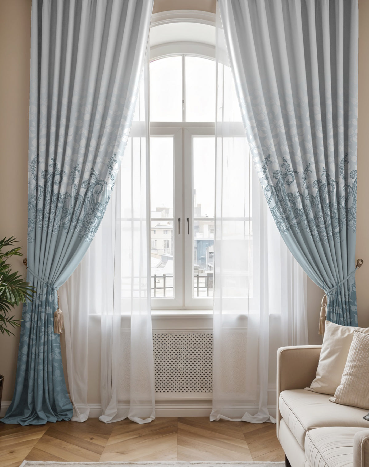 NAZAAKAT AQUA PRINTED ROOM DARKENING CURTAIN