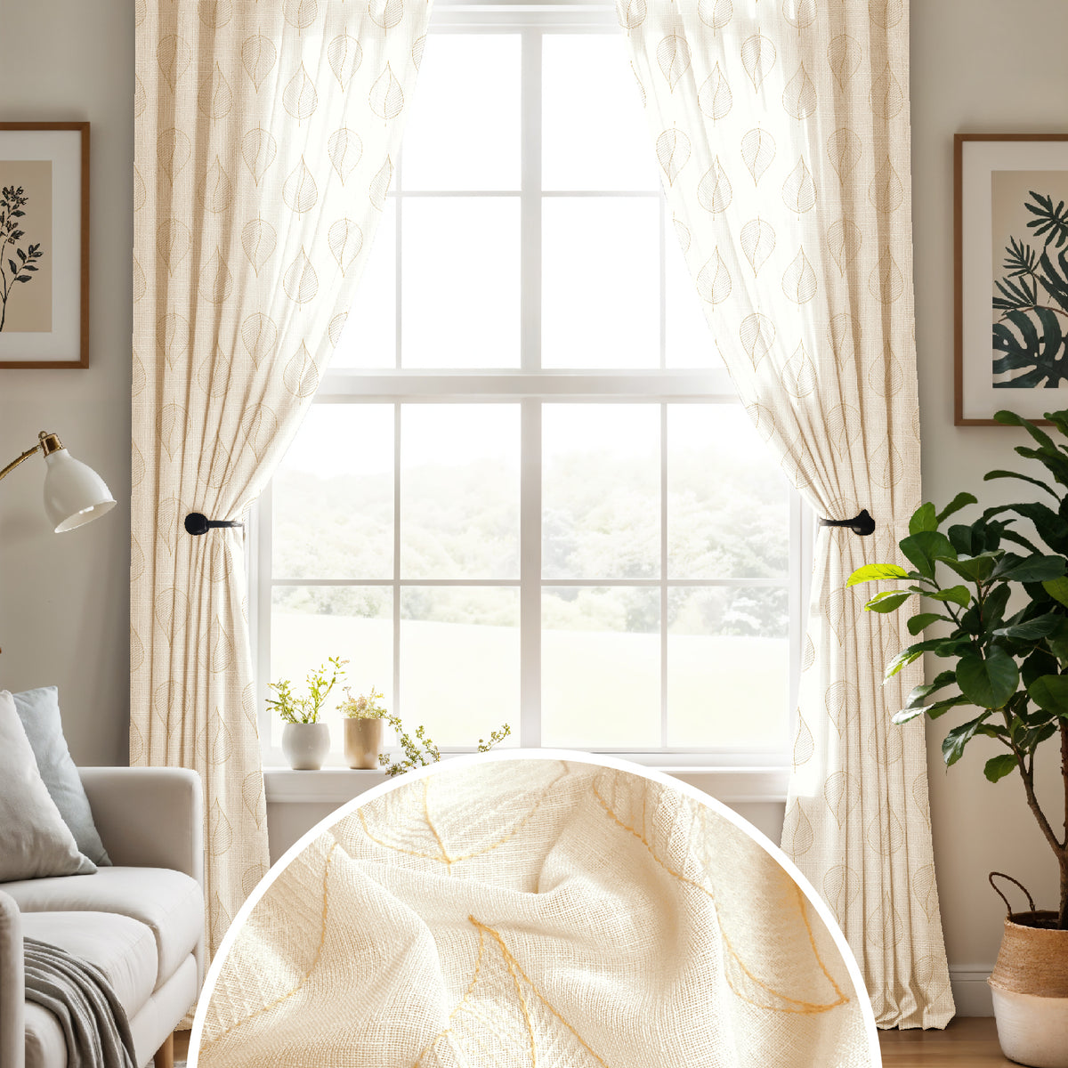 LILY BEIGE ROOM DARKENING EMBROIDERED SHEER CURTAIN